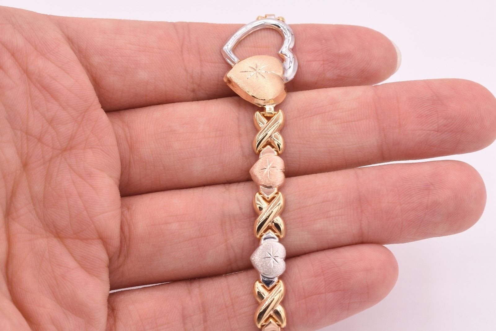 Hearts & Kisses Diamond Cut Necklace 14K Tri-Color Gold-Plated Silver 925