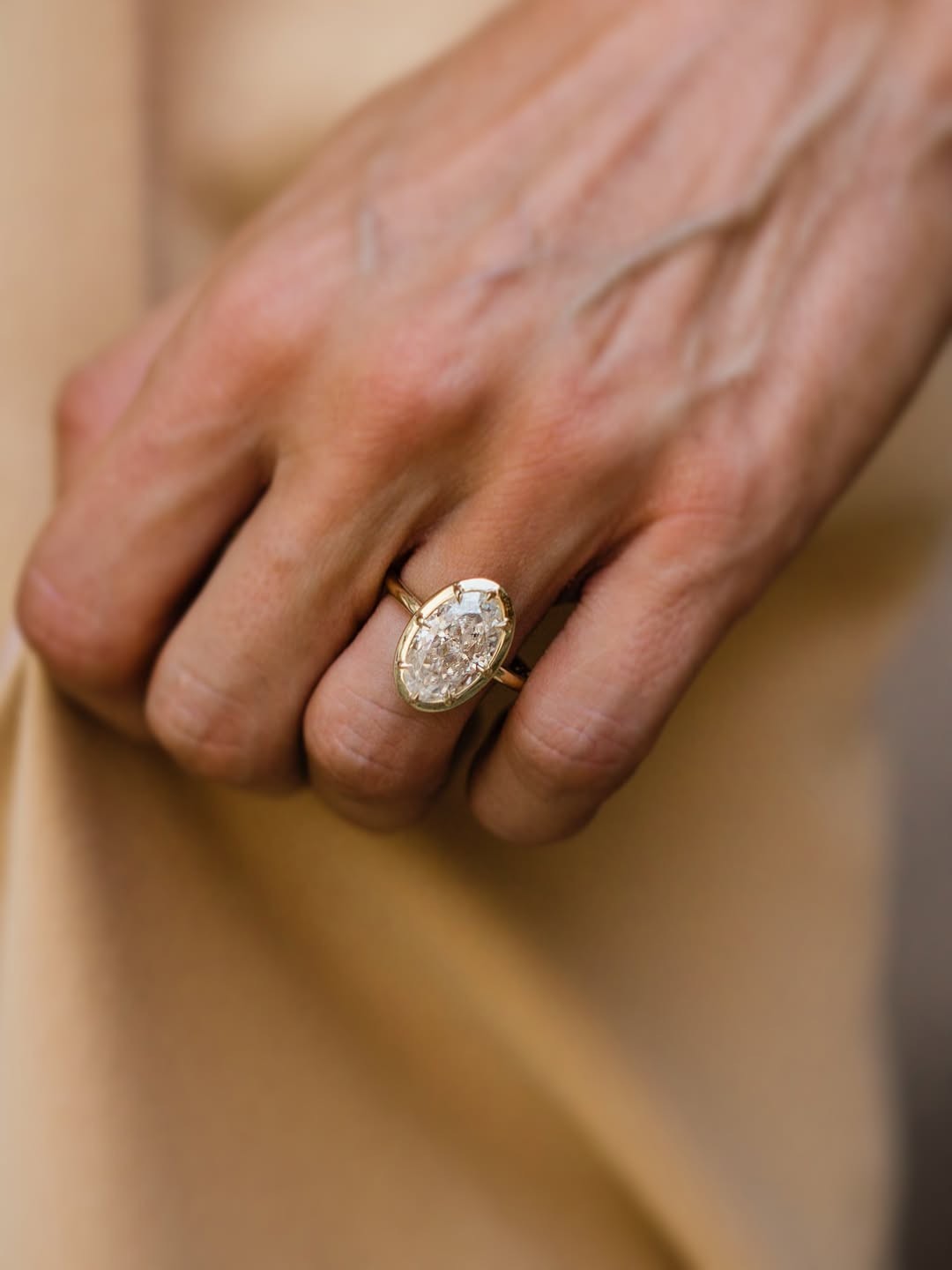 7.00 Carat Crushed Ice Oval Cut Moissanite Bezel Set Engagement Ring For Her