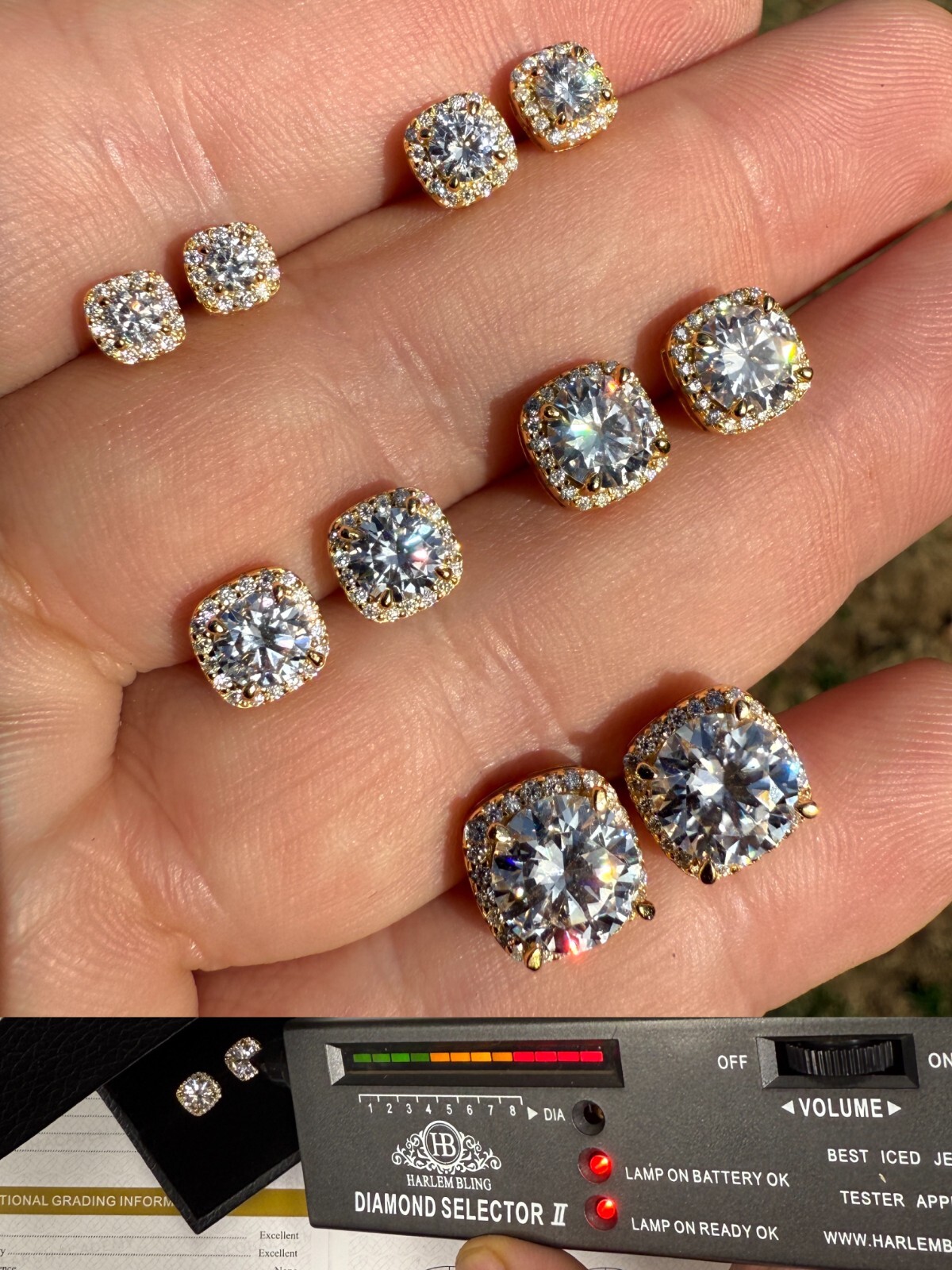 Real Moissanite Square Halo Stud Earrings 14k Gold 925 Silver HipHop Mens Ladies