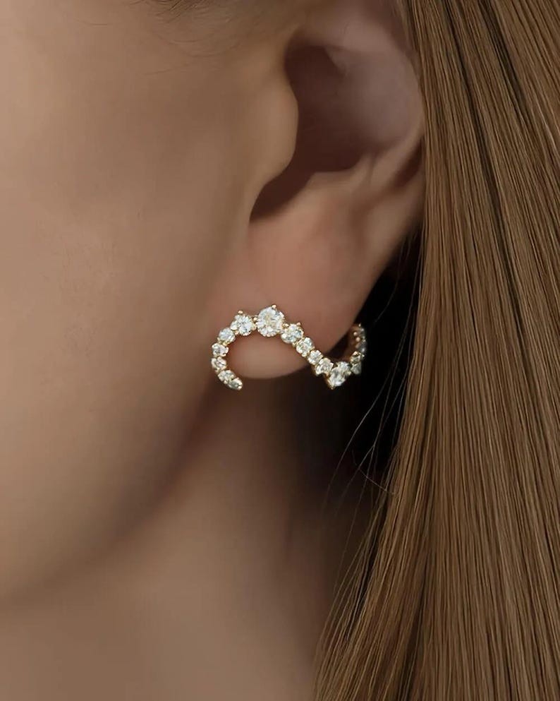 14k Yellow Gold Round Cut Natural Diamond Cluster Earrings For Wedding Sale !