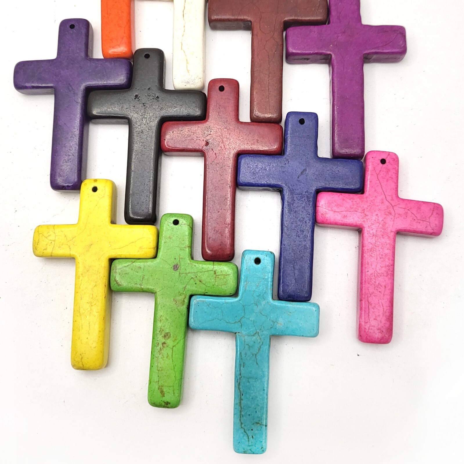2.5″ Cross Pendant Howlite Turquoise Cross Decor Necklace Pink Blue White Orange