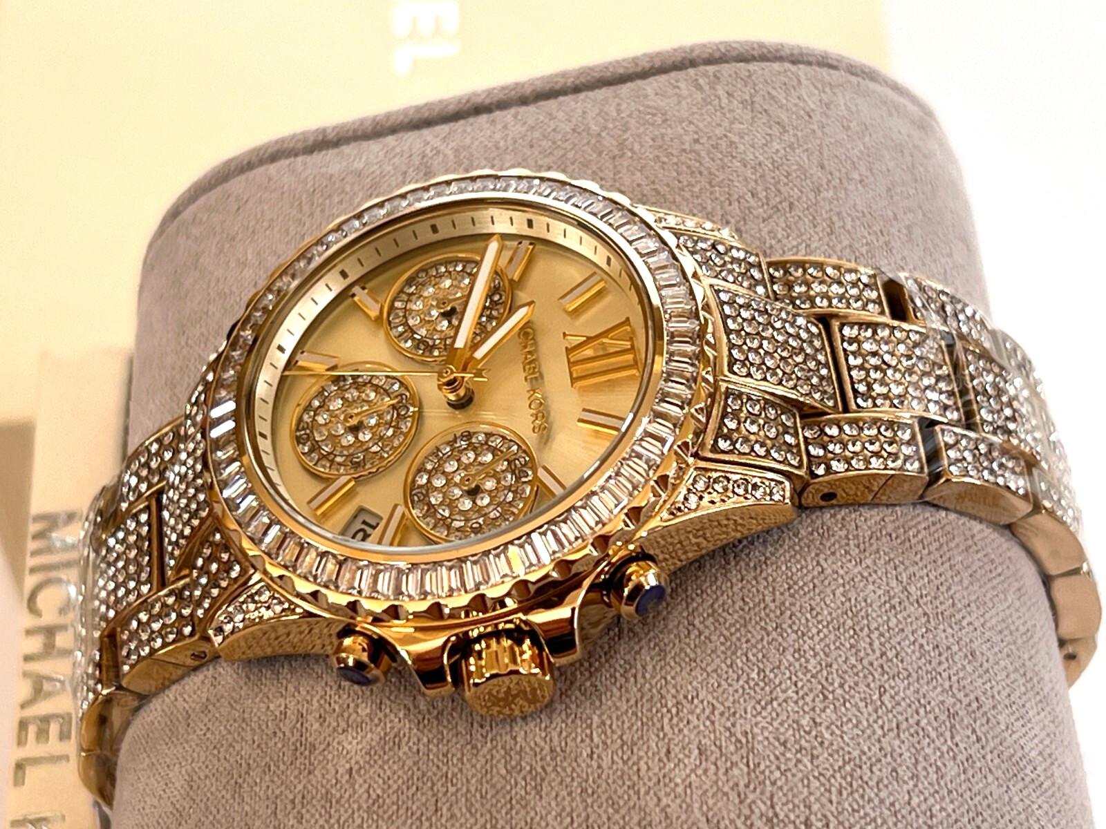 Michael Kors MK7254 Everest Pave Chronograph Gold-Tone Ladies Watch NWT/Box $495