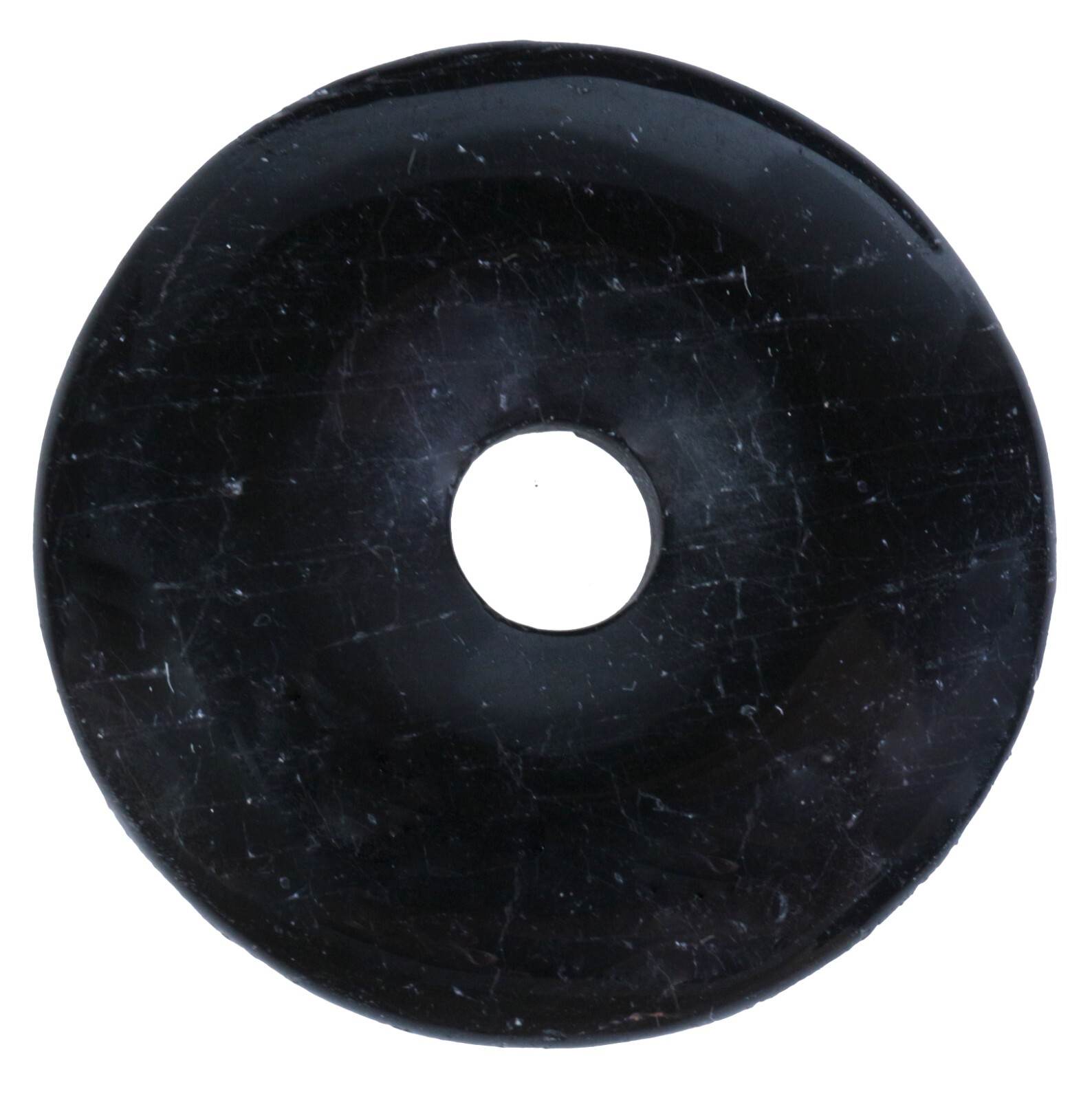 Schwarzer Turmalin Schörl Donut Anhänger Edelstein 40 mm Scheibenstein Heilstein