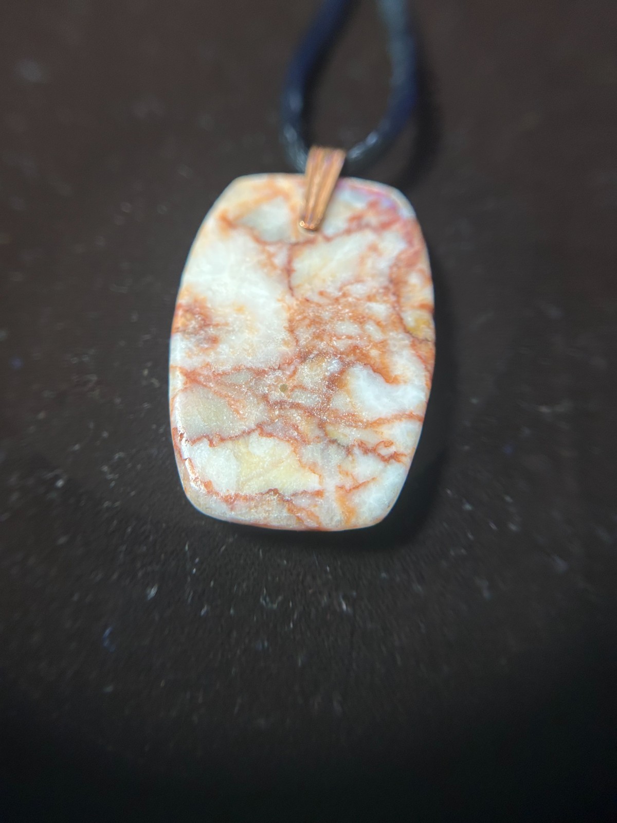 REDLINE MARBLE UNIQUE DROP PENDANT WITH COPPER COLORED BAIL – UNISEX JEWELRY