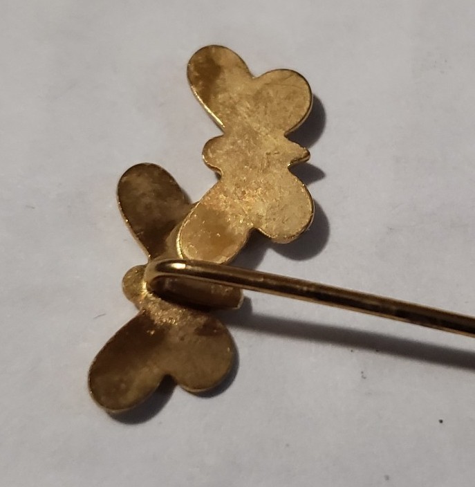 Vintage? Gold Tone Stick Pin Two Butterflies Butterfly Bees Outline Boho Cottage