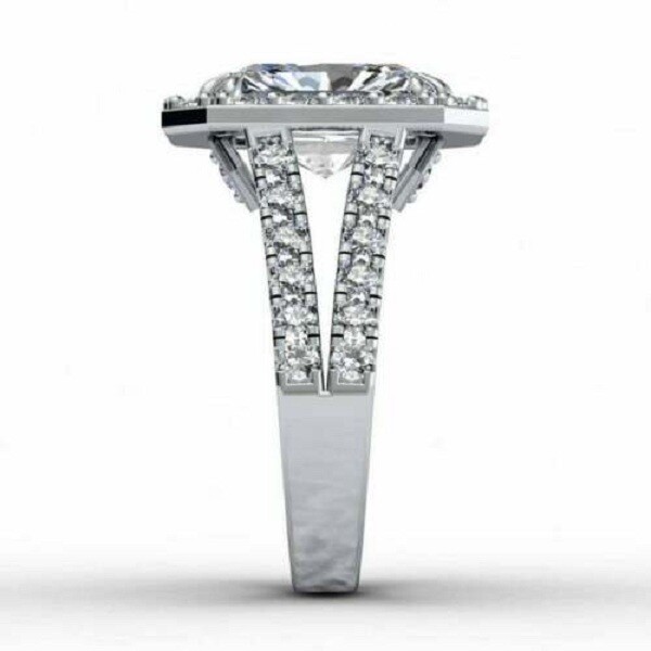3Ct Lab Created Diamond Split Shank Halo Engagement Ring 14K White Gold Finish