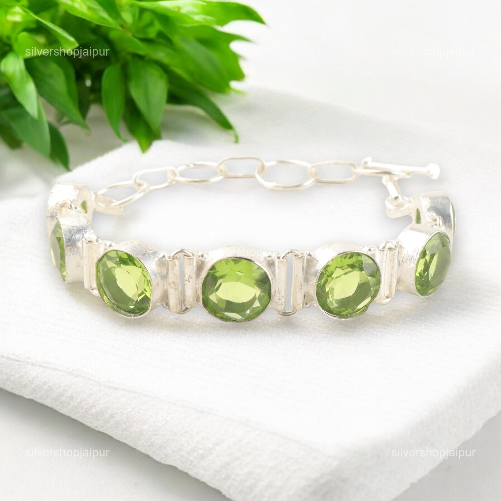 Peridot Gemstone 925 Sterling Silver Jewelry Handmade Bracelet 9″ Gift For Women