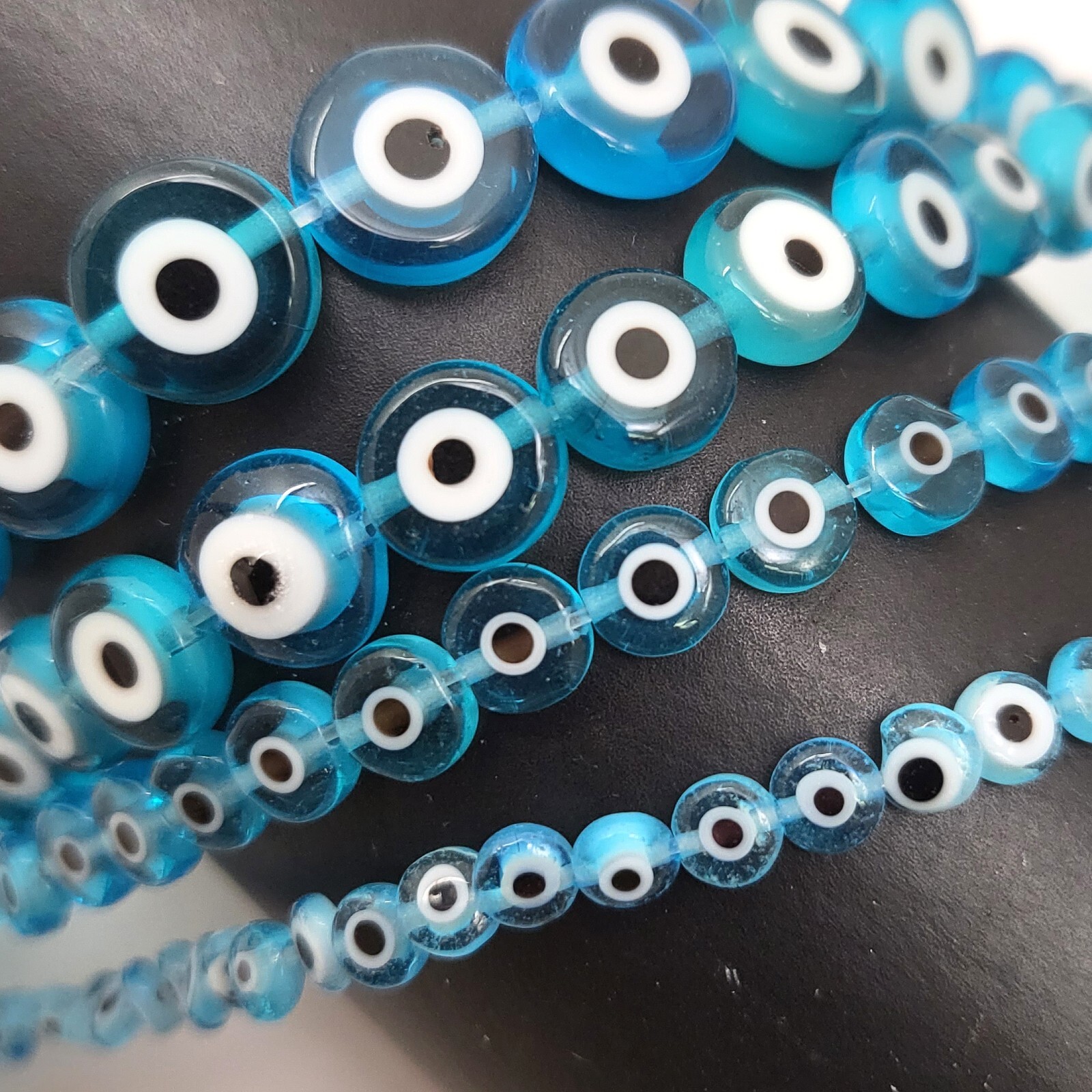 Light Blue Evil Eye Glass Coin Disc Bead Flat Round Saucer 4mm 6mm 8mm 10mm 15″