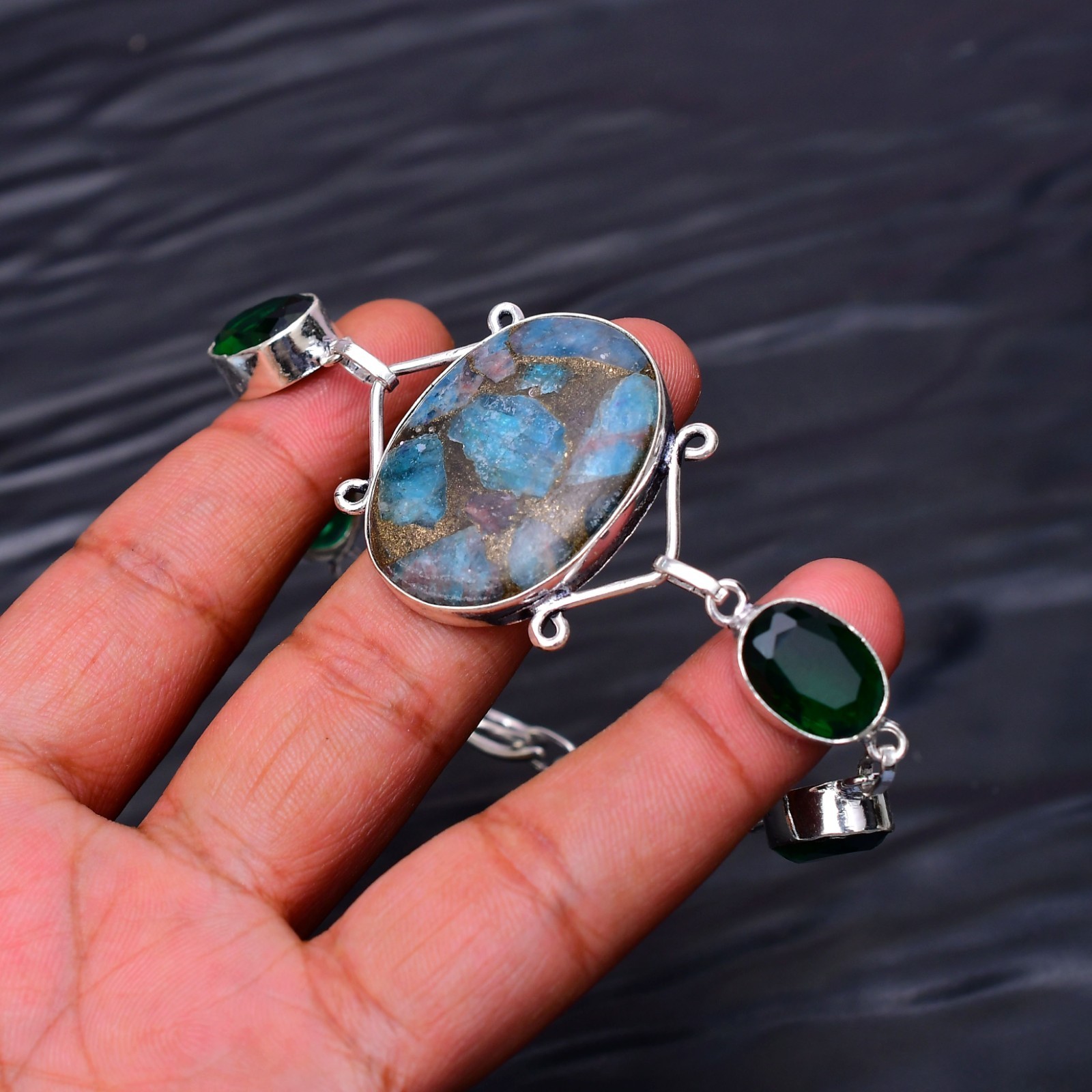 Copper Neon Apatite Gemstone 925 Sterling Silver Bracelet Jewellery 7-8″