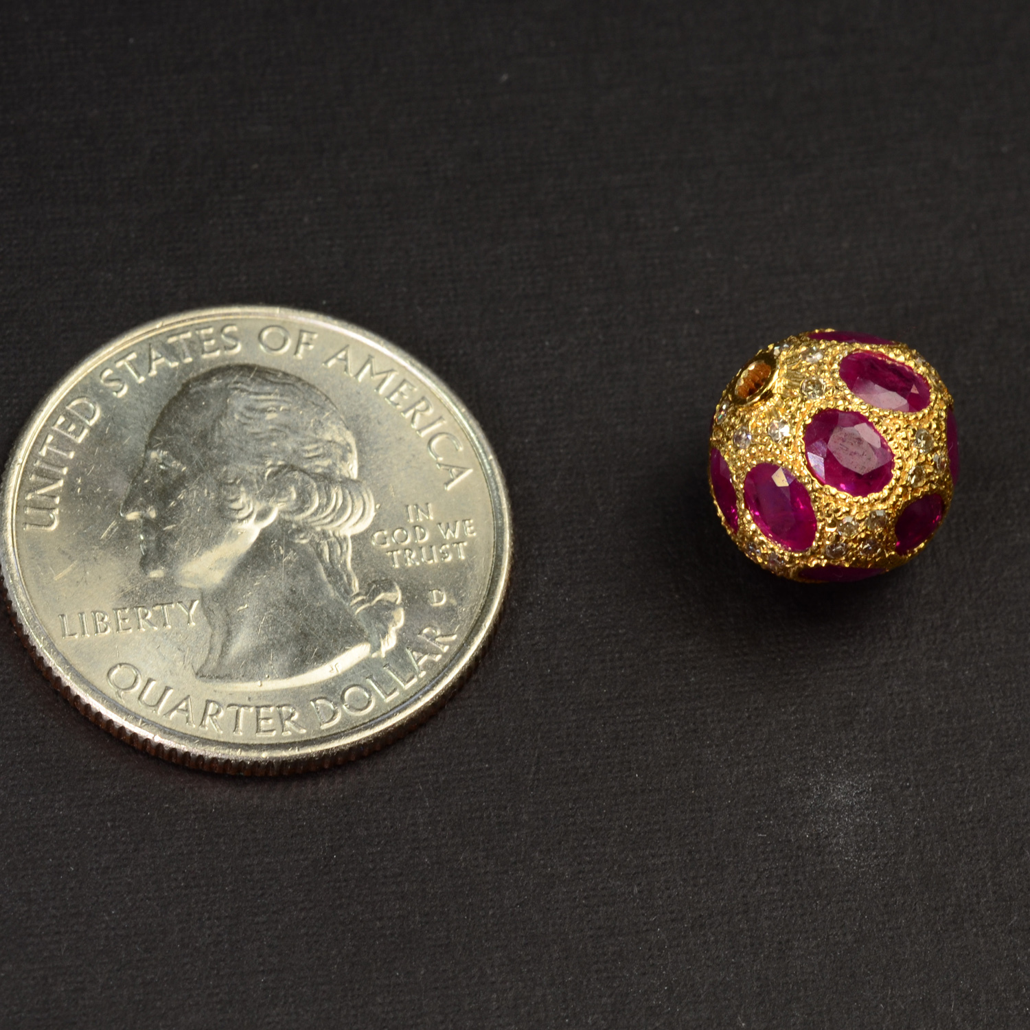 12.3MM 18k Solid Yellow Gold Natural Ruby Champagne Diamond Spacer Pendant Bead