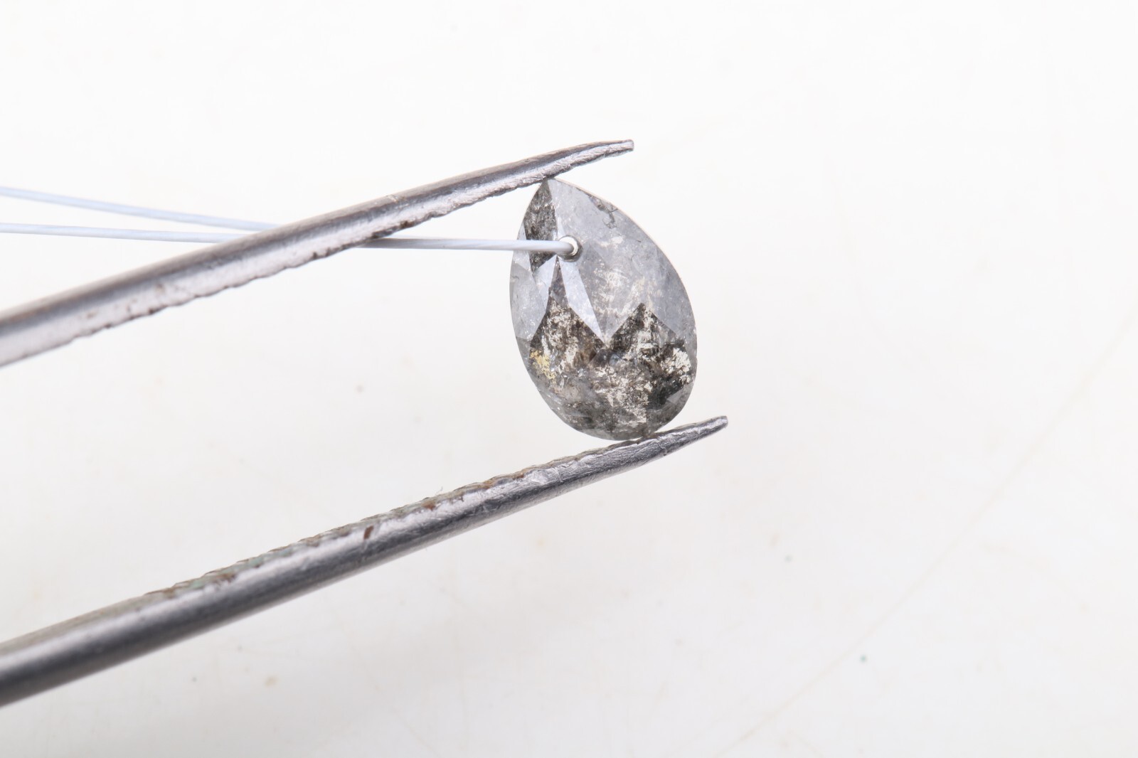 0.65ct Gray Salt Pepper Diamond Drilled Pear Cut Loose Diamond 7.21mm DB162