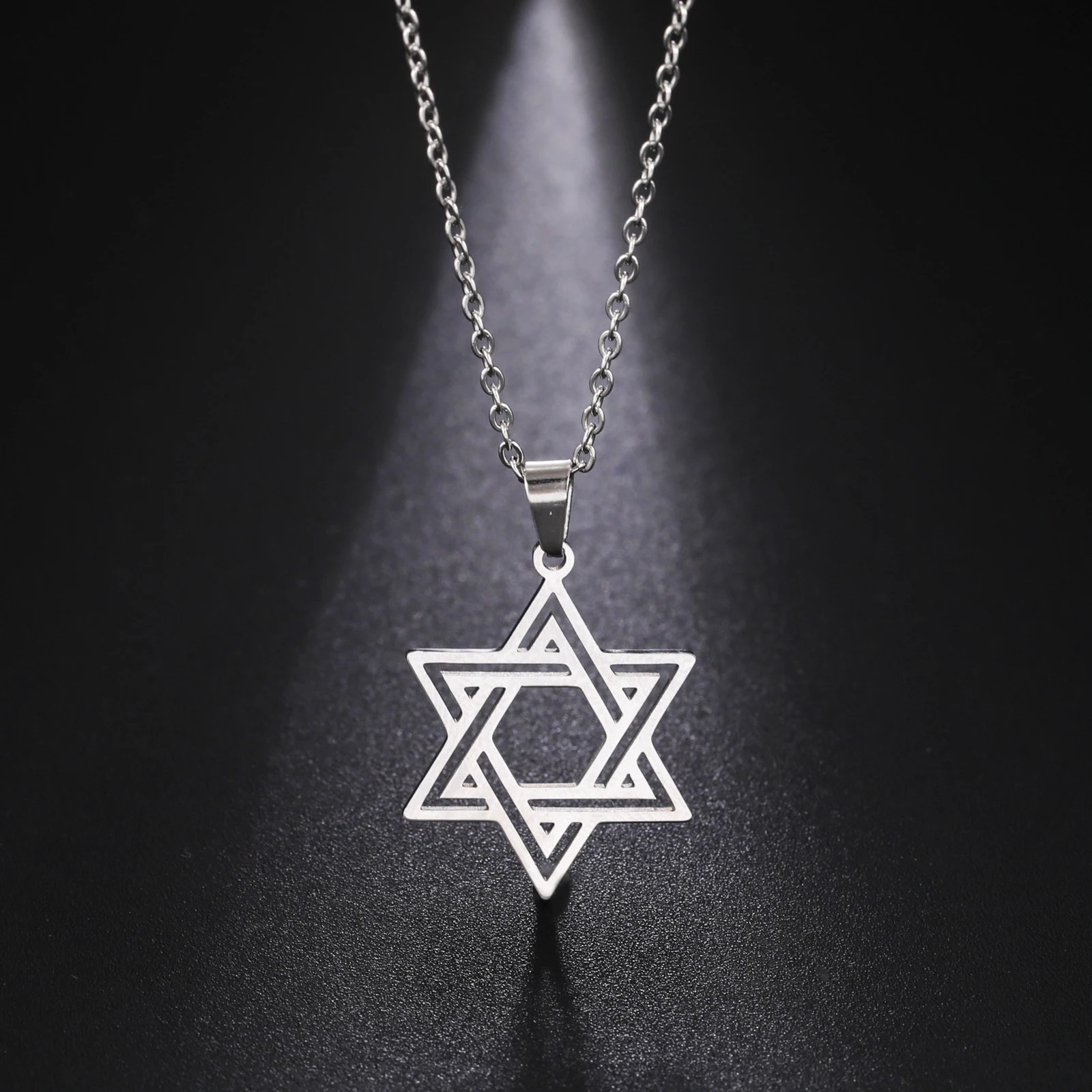 Jewish Stainless Steel Necklace Women Men Cutout Star of David
