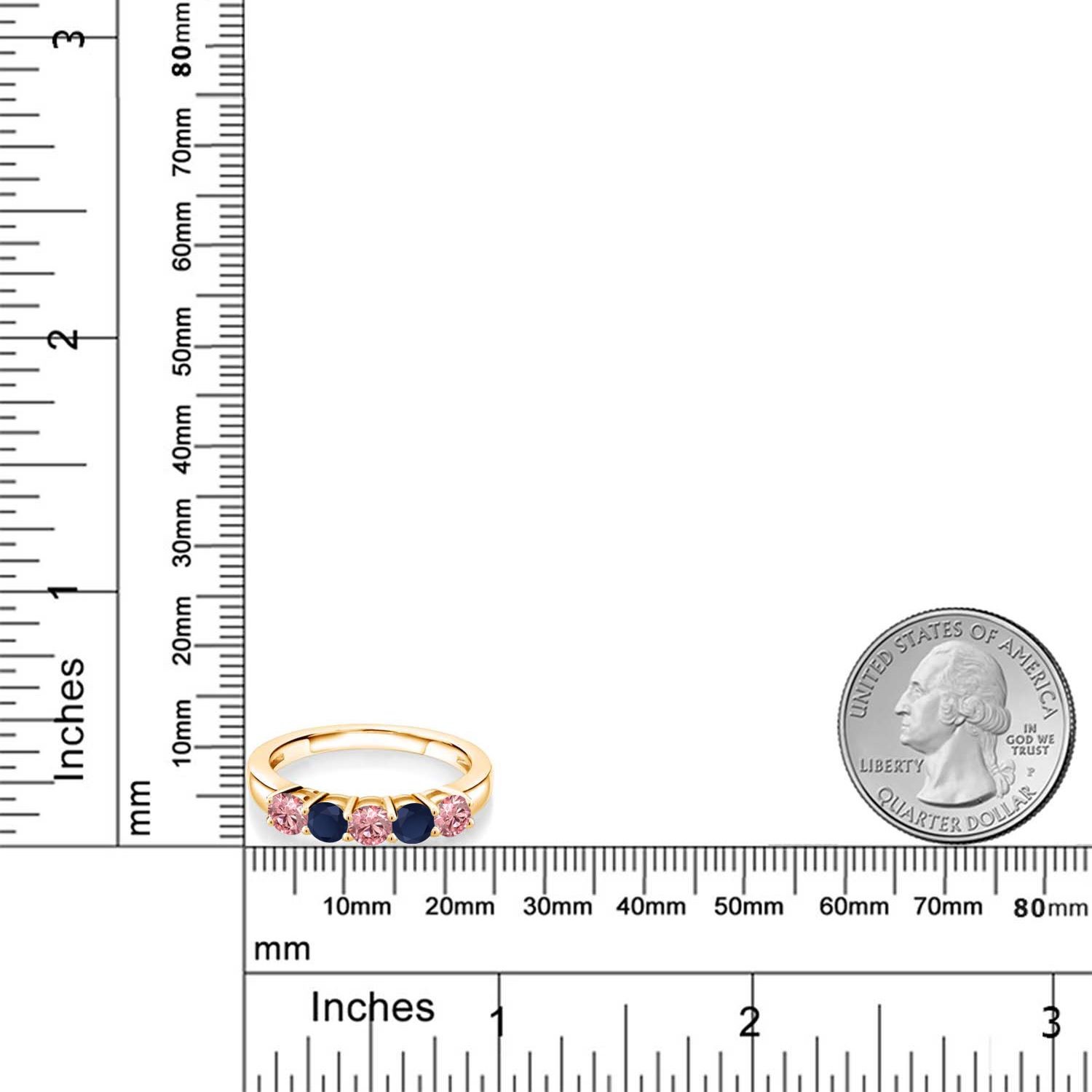 18K Yellow Gold Plated Silver Pink Lab Grown Diamond and Sapphire Wedding-Bands