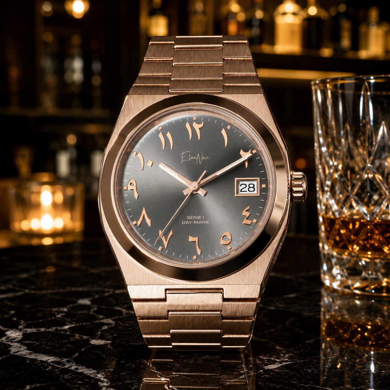 Custom Élan Noir Série I Rose/Steel 36mm Auto NH35 Sapphire Crystal Steel Watch
