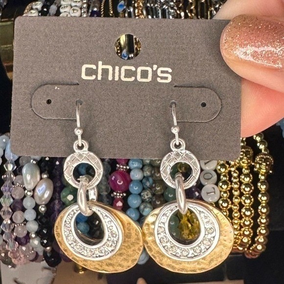 Chico’s Two Tone Gold Silver Metal Earrings Sparkling Pave-set rhinestones