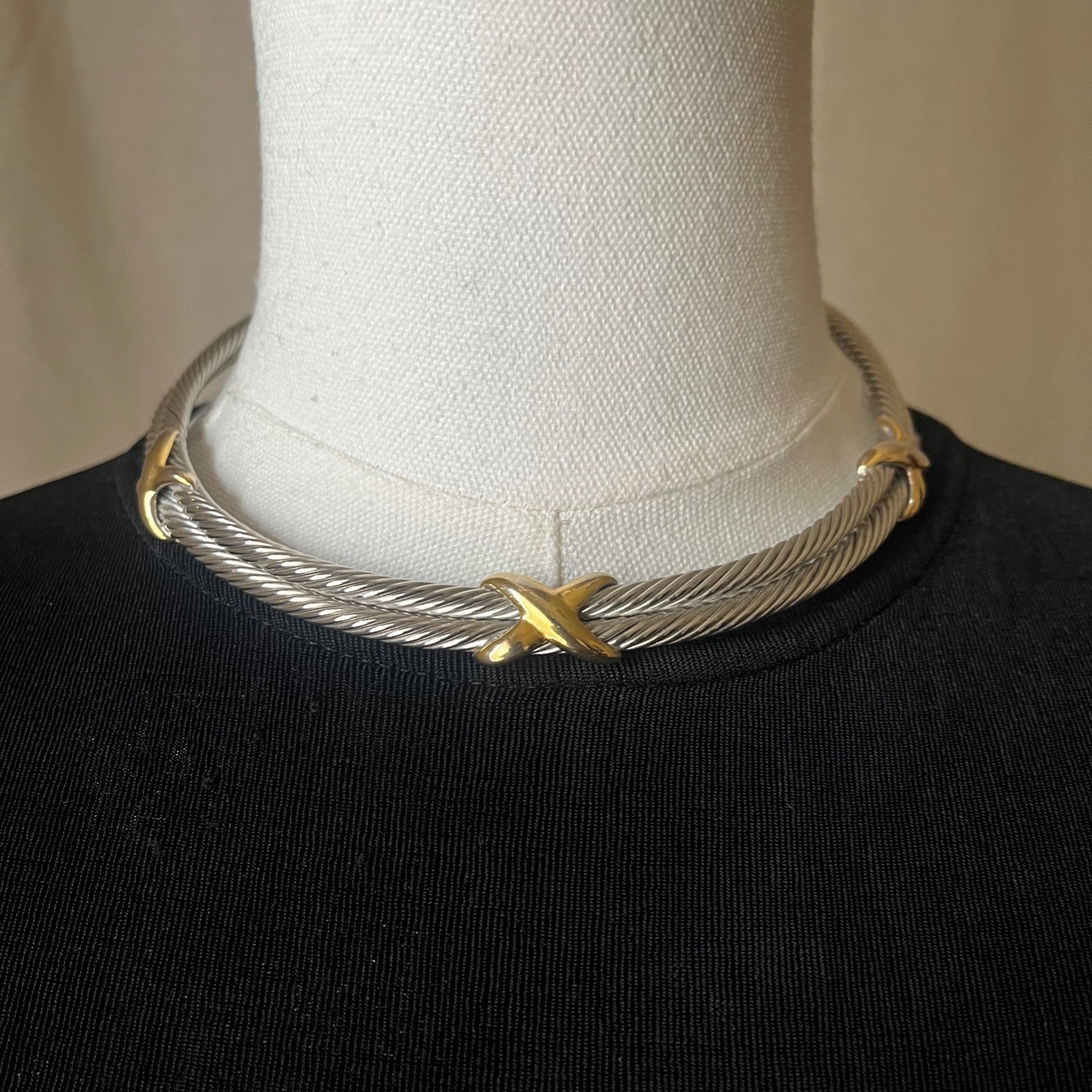 Gold Silver Cable Torque Collar Necklace X Knot Chunky Statement 14in Adjustable