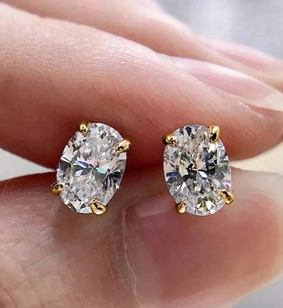 2Ct Oval Cut Lab Created Diamond Solitaire Stud Earrings 14K Yellow Gold Plated
