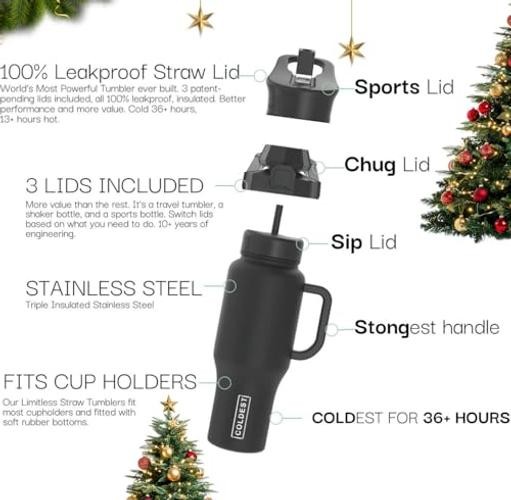 Coldest Tumbler with Handle and Straw – 100% Spill Proof 46 oz Purple Nova