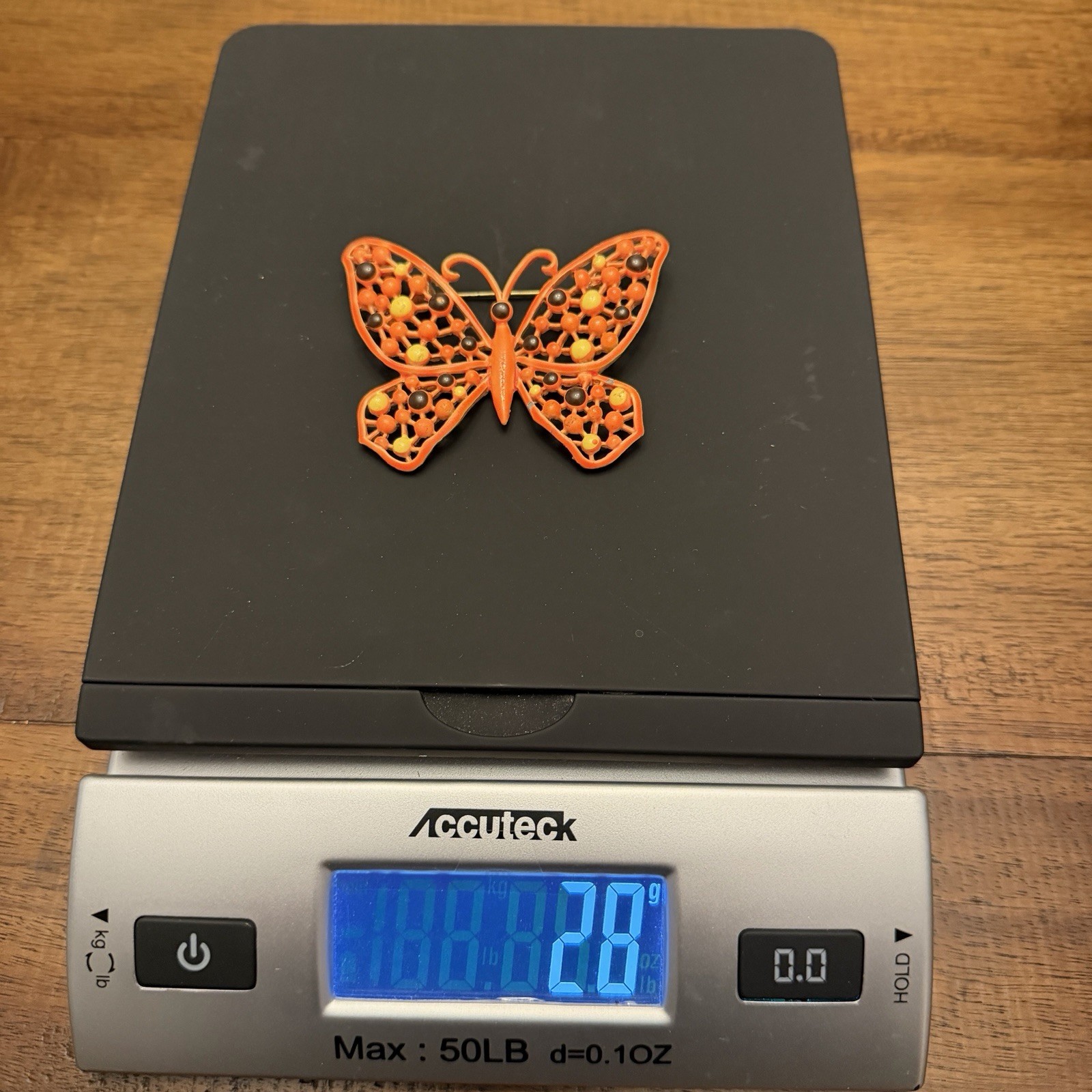 Vintage 50s 60s Orange Butterfly Brooch Pin Enamel 2.75 x 2 Retro Cottage Garden