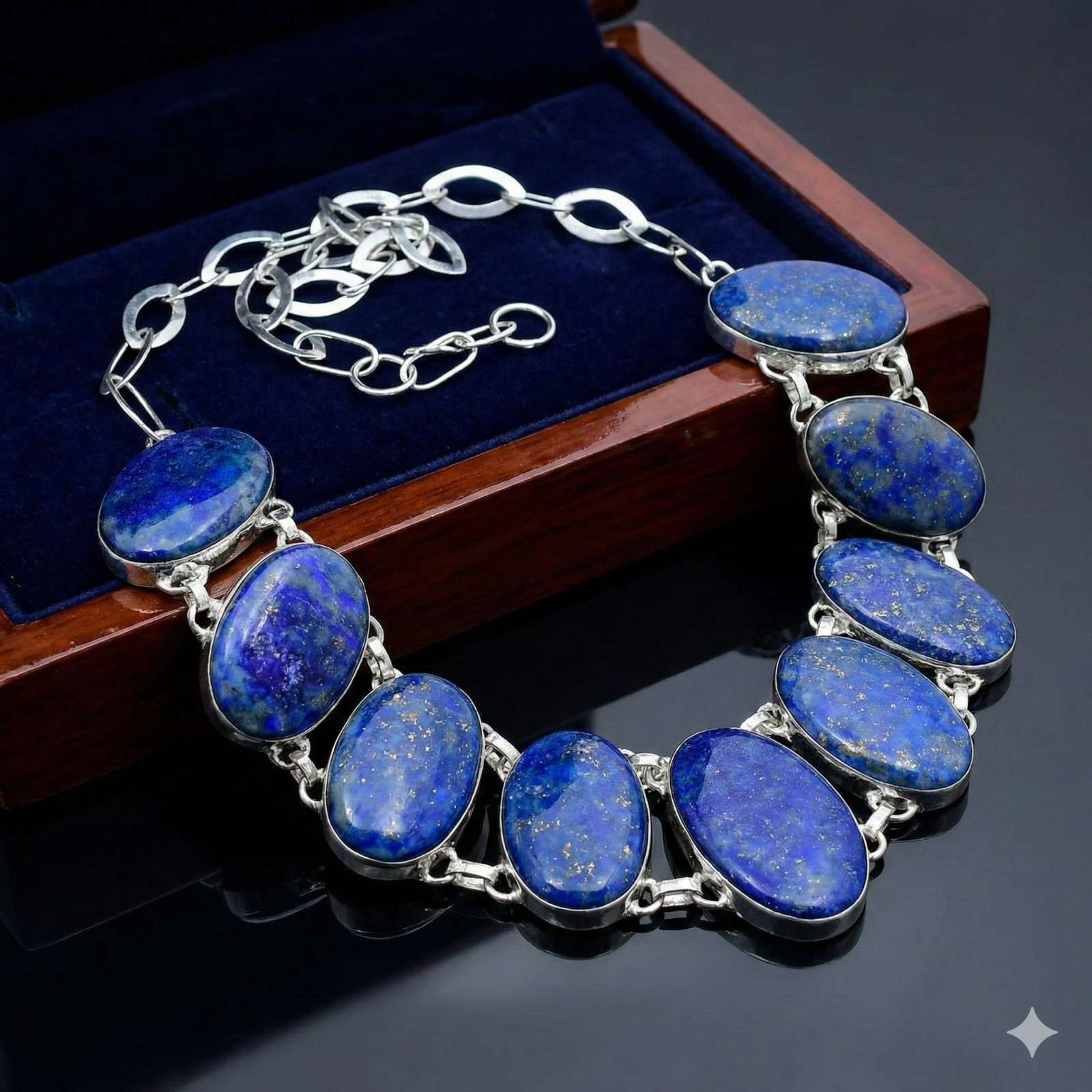 Lapis Lazuli Gemstone Necklace 925 Sterling Silver Designer Jewelry S-18″
