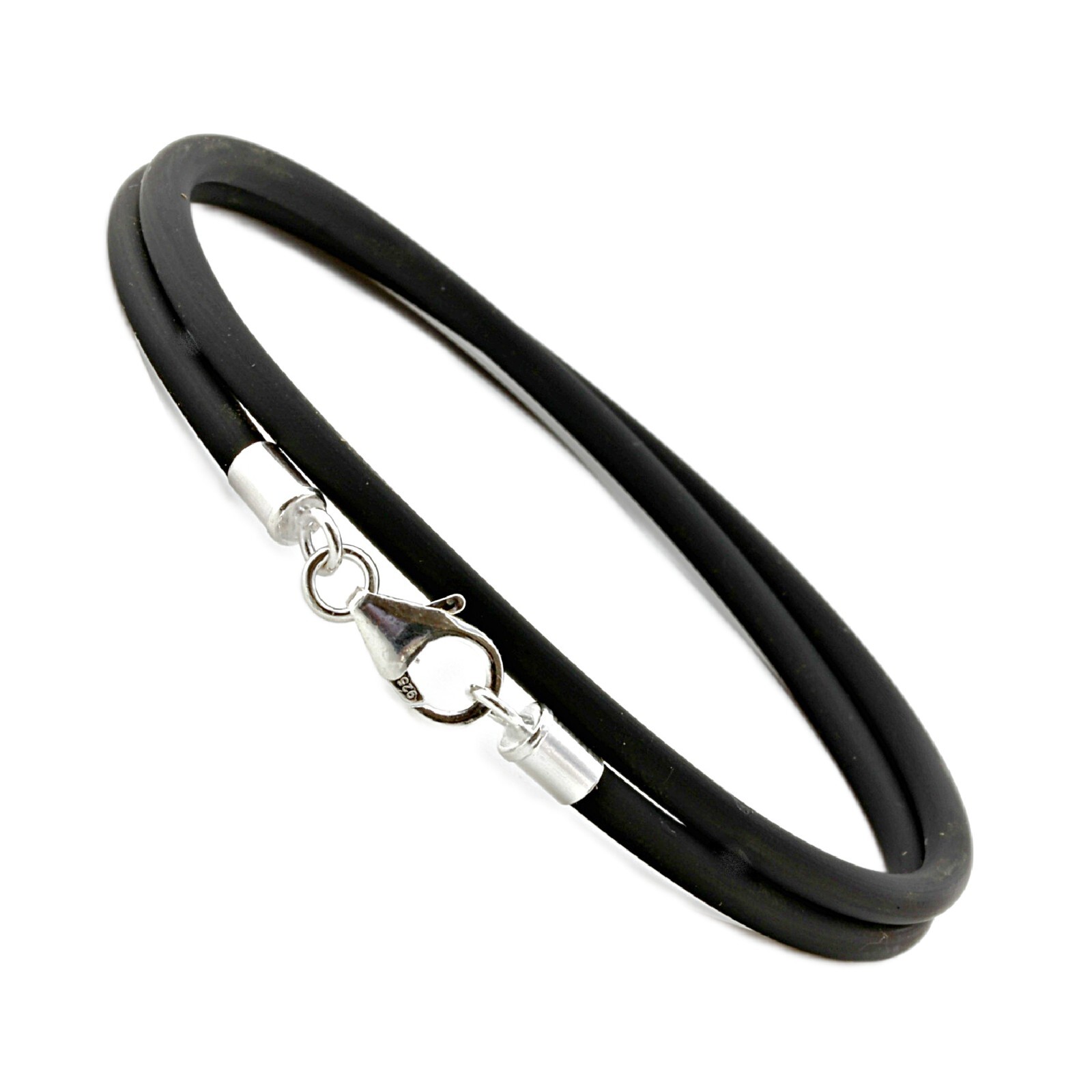 Men’s/Ladies 3mm Double Wrap Rubber Bracelet – Sterling Silver Clasp