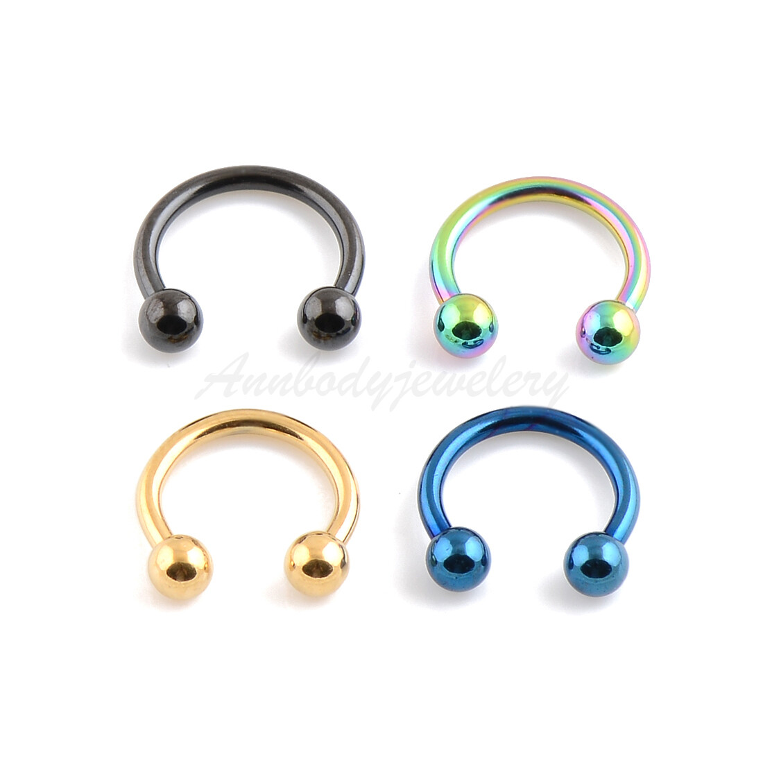 14G 16G Anodized 316L Steel Horseshoe Circular Barbell With Balls Ears Labret