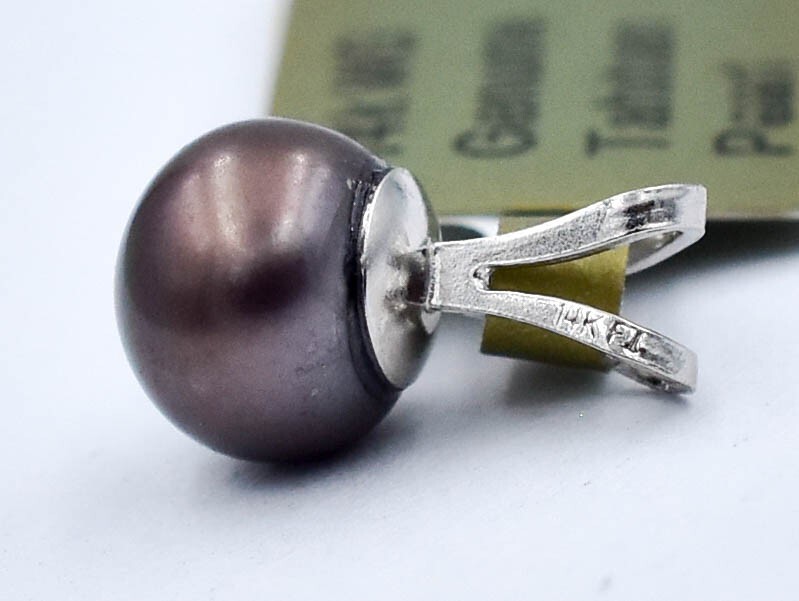 NATURAL 6 mm TAHITIAN PEARL PENDANT 14K WHITE GOLD – MADE IN USA – Free Chain