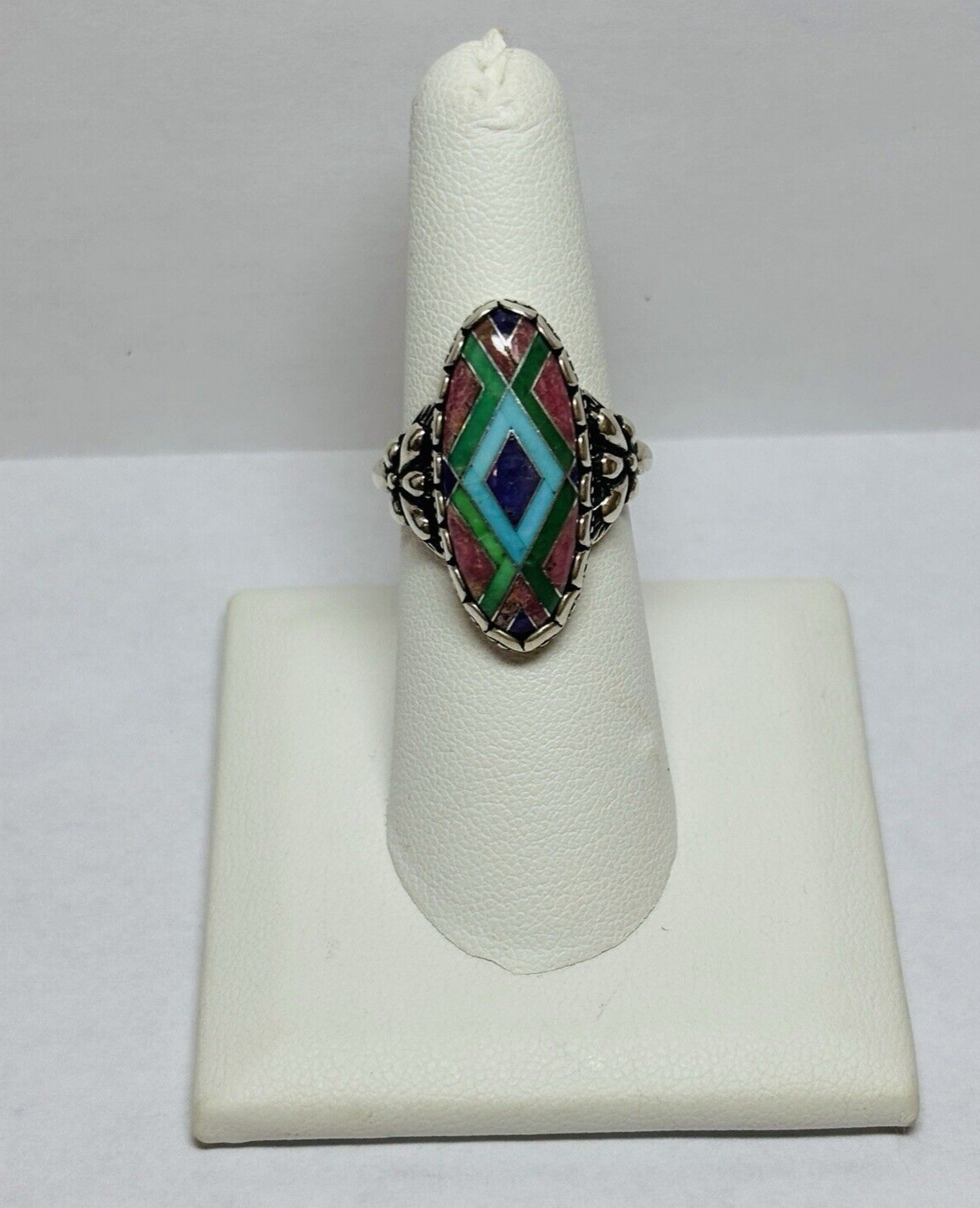 Carolyn Pollack Relios Sterling 925 Silver Oval Inlay Mosaic Ring Sz 6
