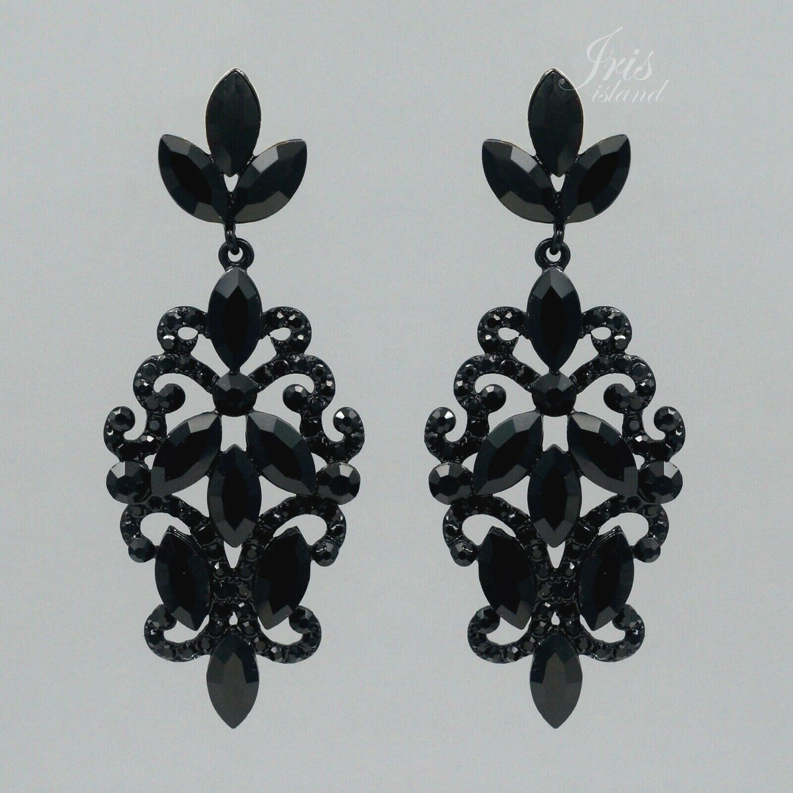 Women Black Jet Crystal Rhinestone Wedding Drop Dangle Earrings 20116 Flower