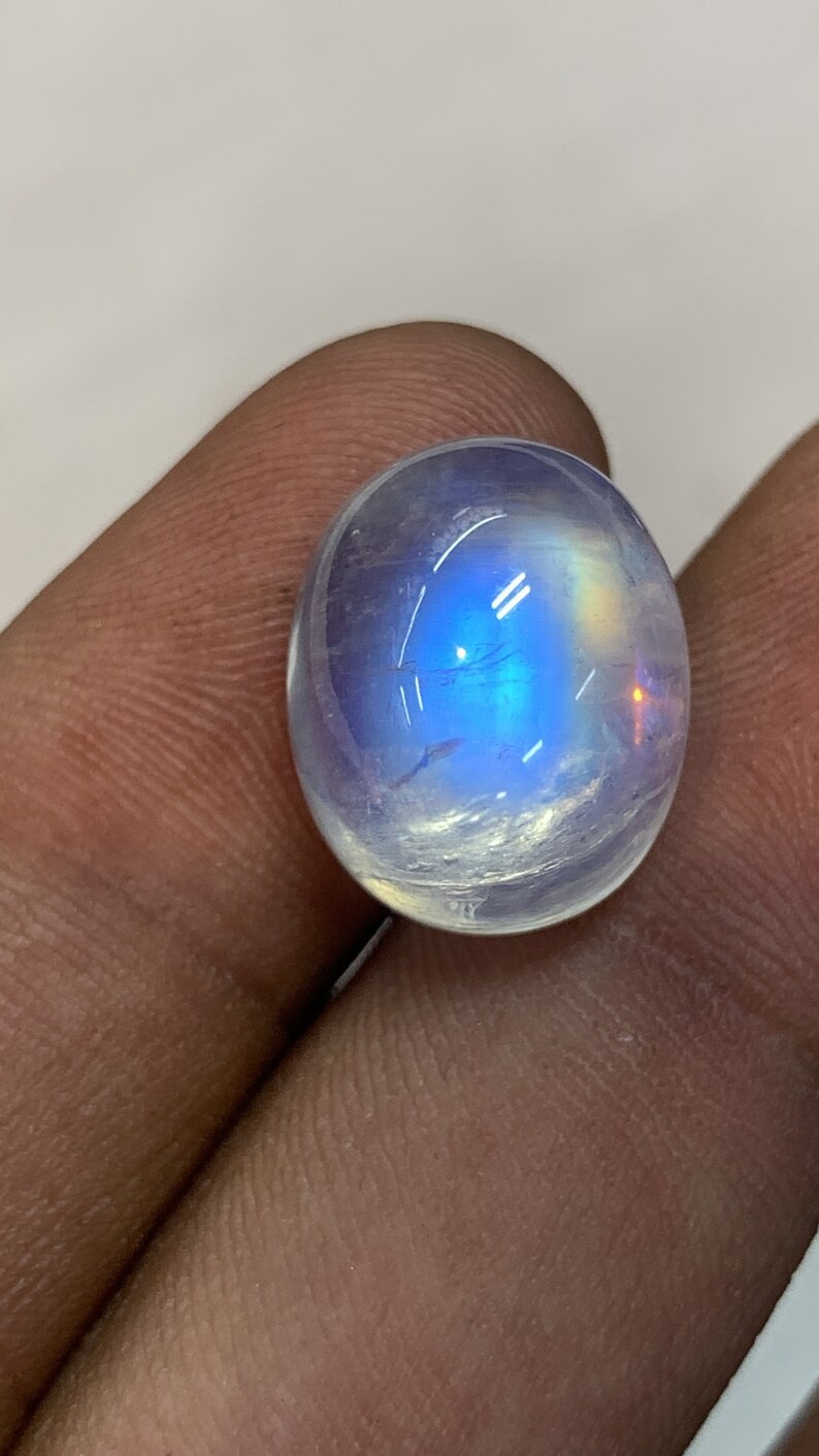 AAAAAA Natural Rainbow Moonstone Multi Blue Fire Oval Shape Cabochon Size13X16MM