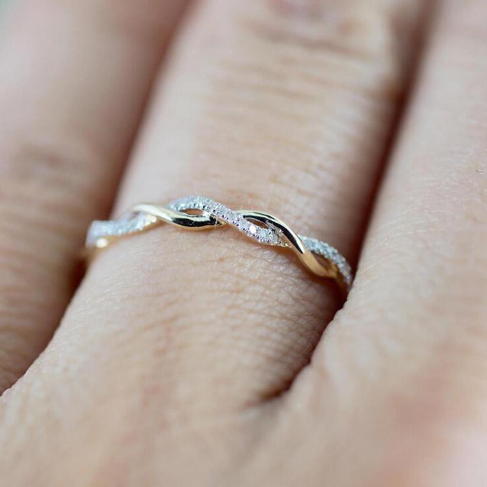 Women Classic Jewelry Ring Exquisite Twisted Ring Engagement Round Eternity Band