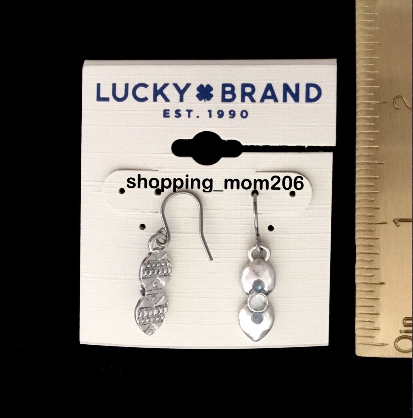 Lucky Brand Matte Silver Tone Hammered Finish w/Stone & Cut Crystals Earrings