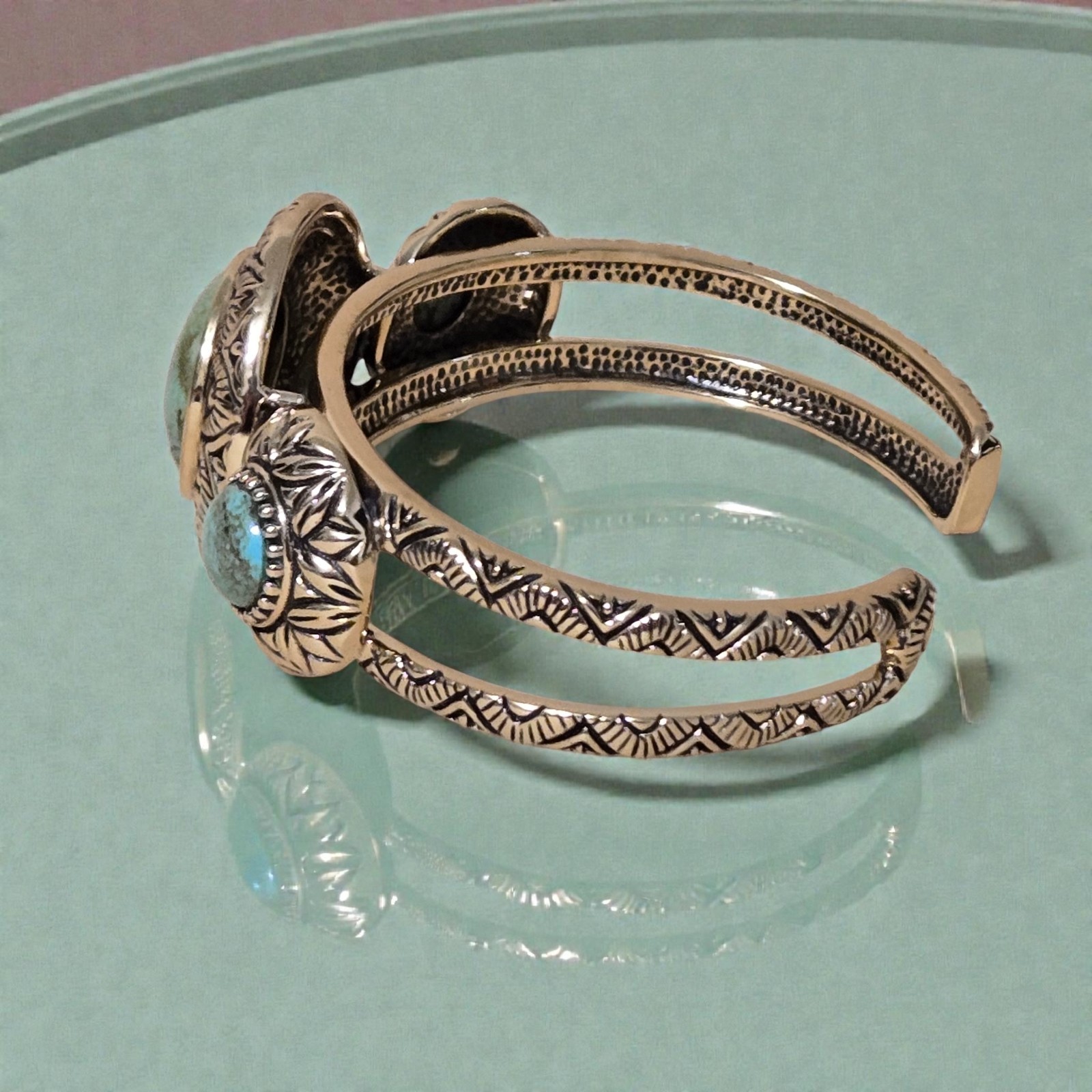 Barse Studio Gold Bronze 3 Turquoise Cuff Bracelet Southwest Jewelry Mayan