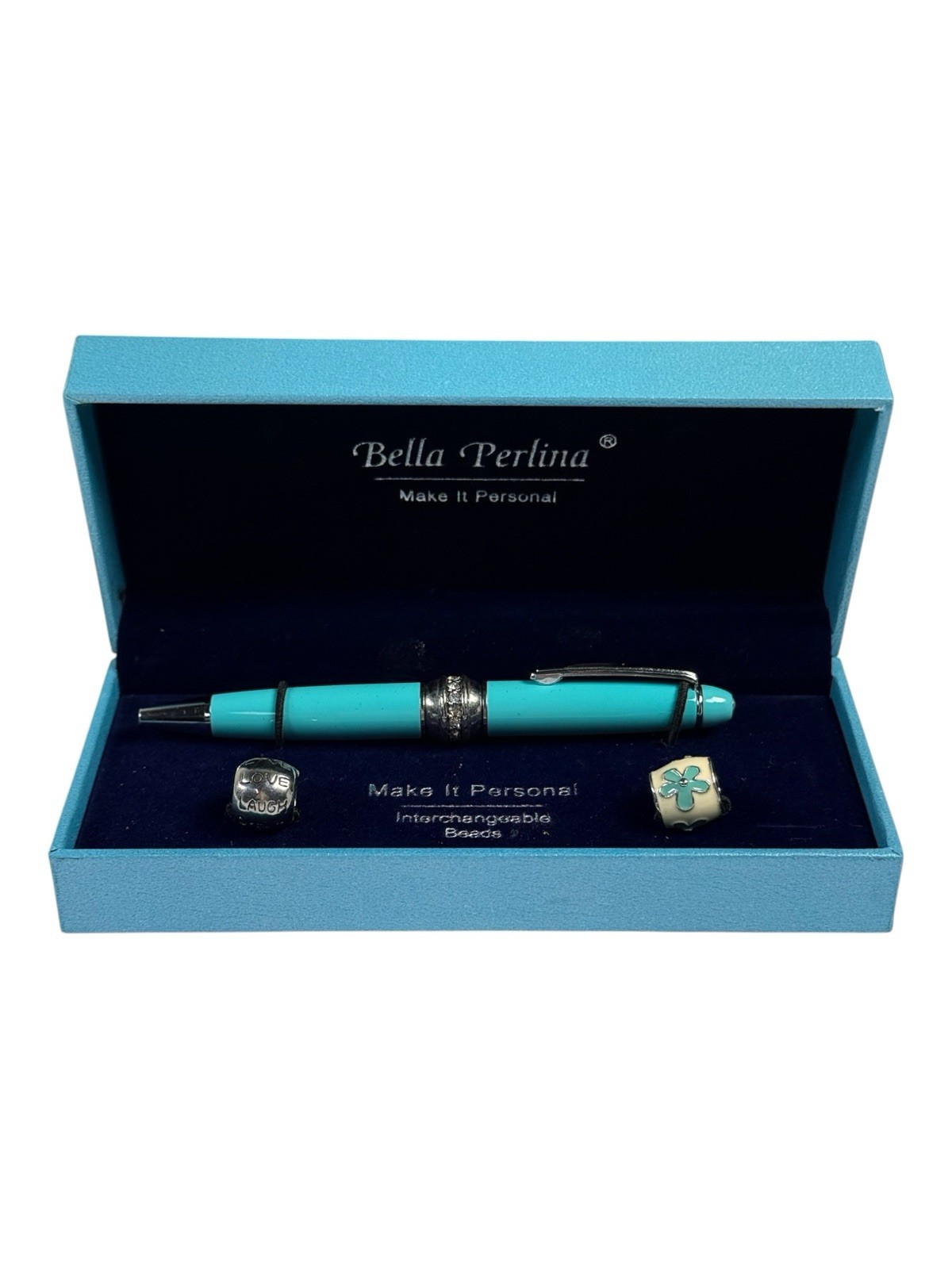 Bella Perlina Turquoise Beaded Pen Gift Set w/ Interchangeable Charms Boxed New