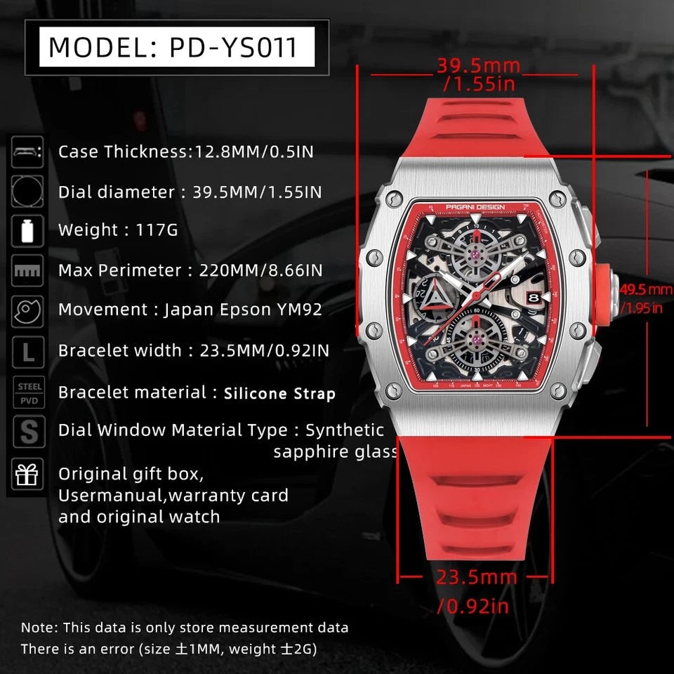 Pagani Design PD-YS011 Black on Black Chronograph Rubber Automatic Men’s Watch