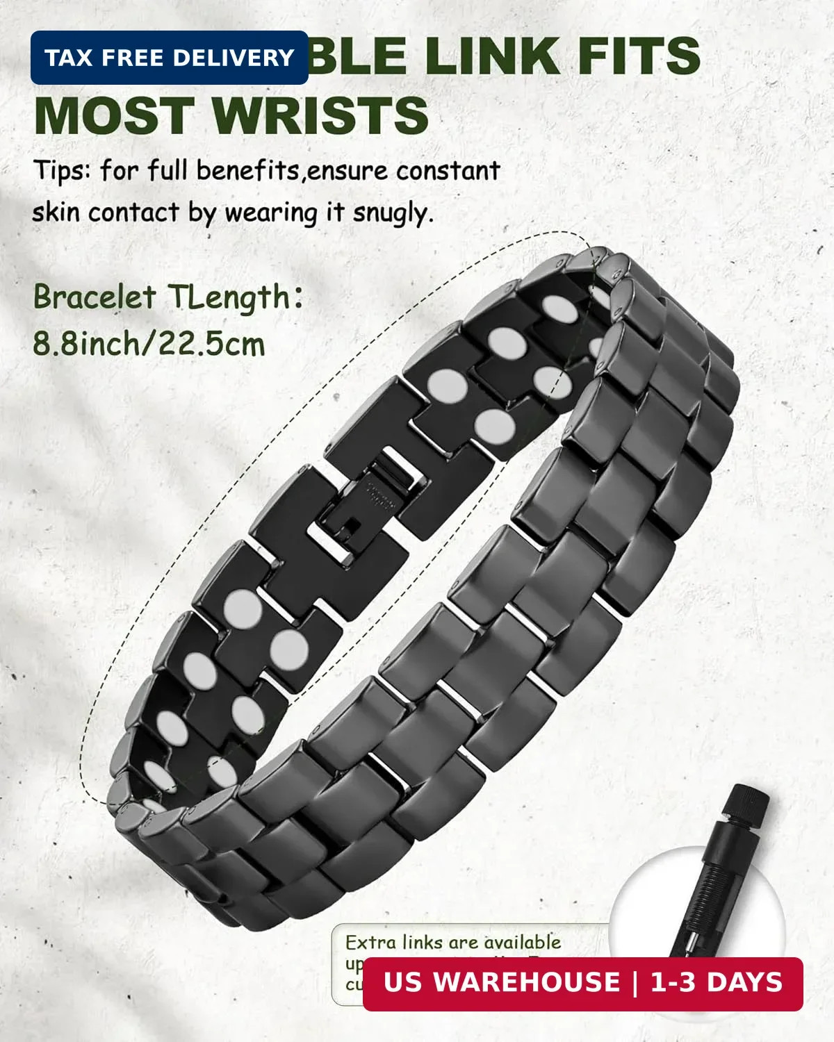 MagEnergy Mens Copper Magnetic Bracelets, 99.9% Pure Copper Bracelet with Double