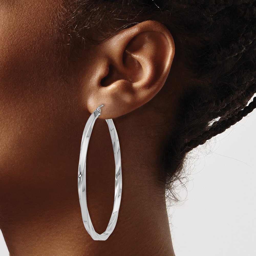 3mm, Sterling Silver, Twisted Round Hoop Earrings, 55mm Dia.(2 1/8 In)