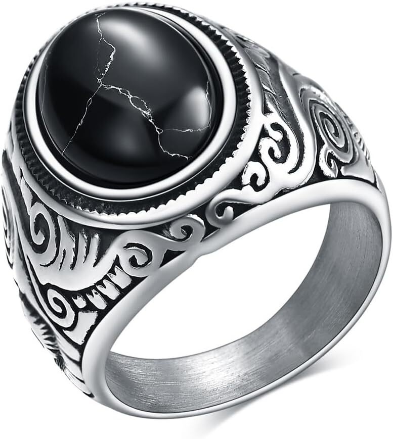 Stainless Steel Retro Tiger Eye Stone Ring,Black Onyx Oval More Color Stone Ring