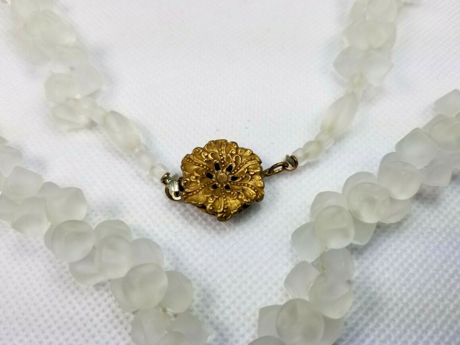 Very Fine Cold stone or Frosted Glass Bead necklace 26 in long stone size 3/8 in