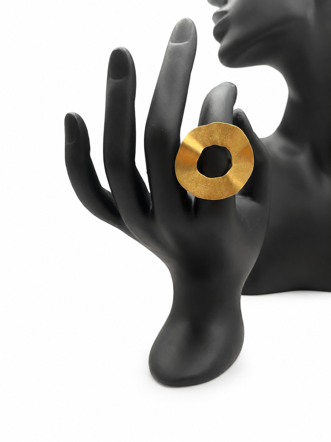 Zero Ring 925 Sterling Silver Statement Ring Matte Gold Vermeil Organic Size 6-7