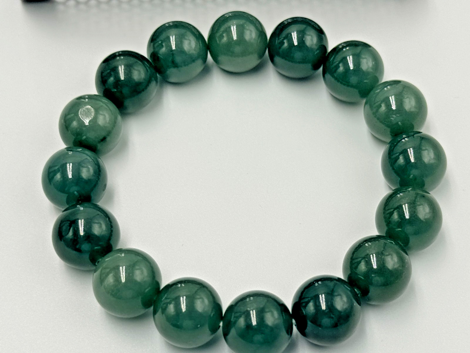 Certified Natural Grade A Jadeite Jade Beaded Bracelet Green 13.7 mm #000425