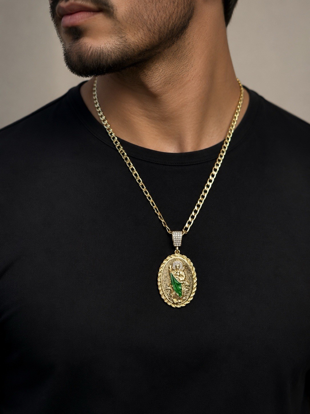 Gold Plated none tarnished Curb Oval Religious Medal Pendant Necklace