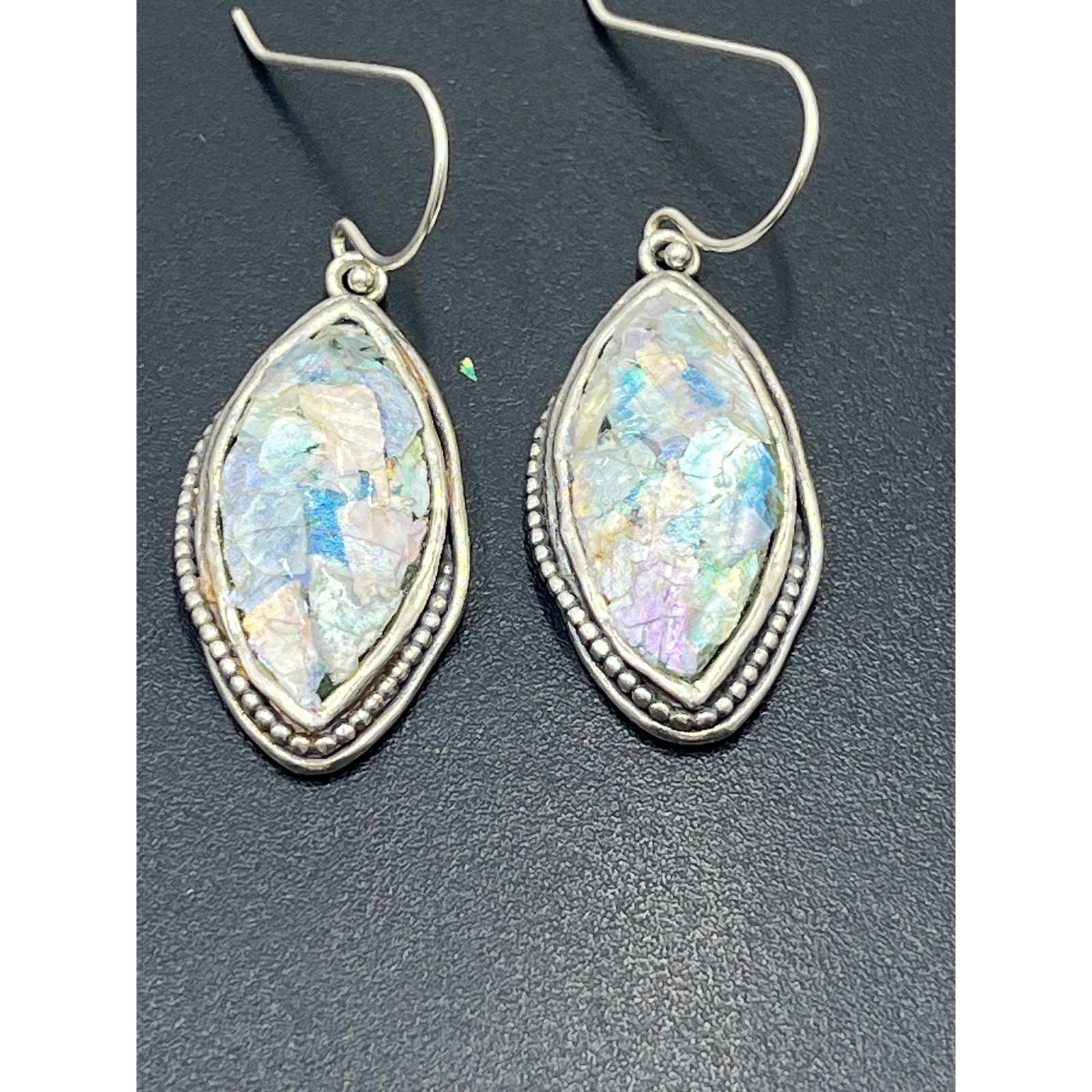 PZ PAZ Creations Israel 925 Sterling Roman Glass Checkerboard Dangle Earring