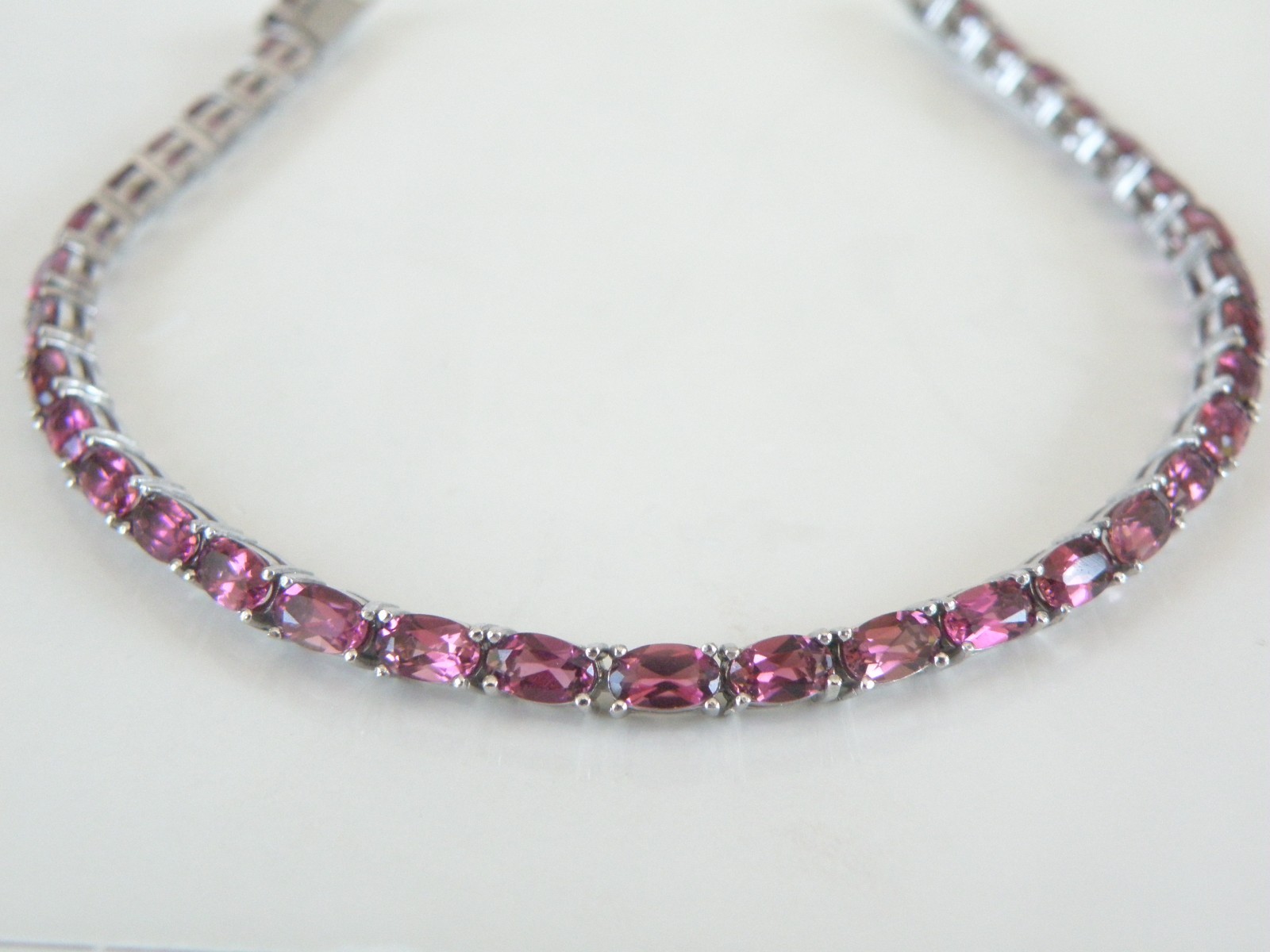 Sterling Silver 925 Rhodolite Pink Garnet Tennis Bracelet 8″