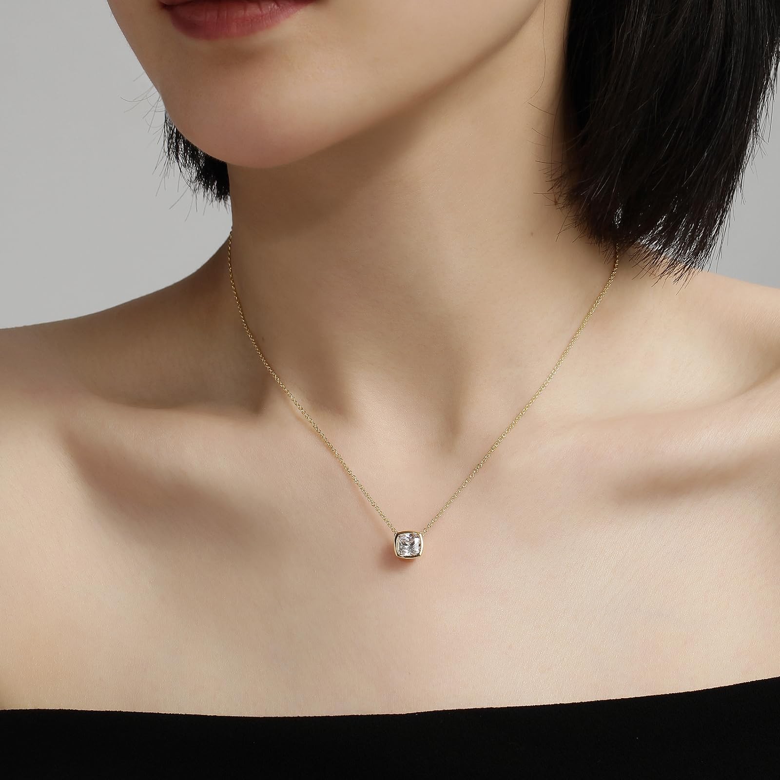 Solitaire Cubic Zirconia Necklace for Women, 1-3 CT Round/Heart/Princess Cut, 92