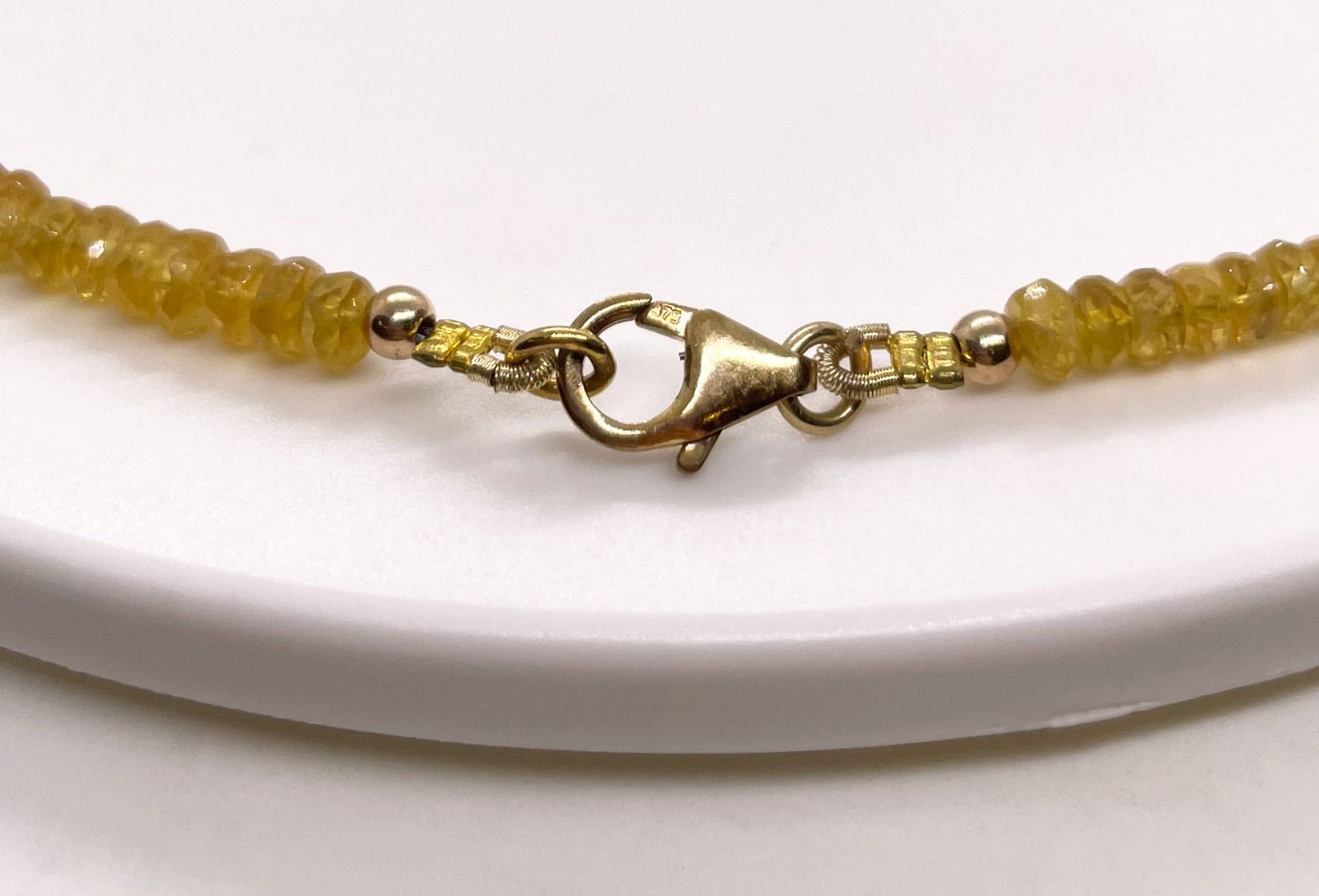 Natural Yellow Sapphire Beaded Necklace with Gold Beads 18 inch