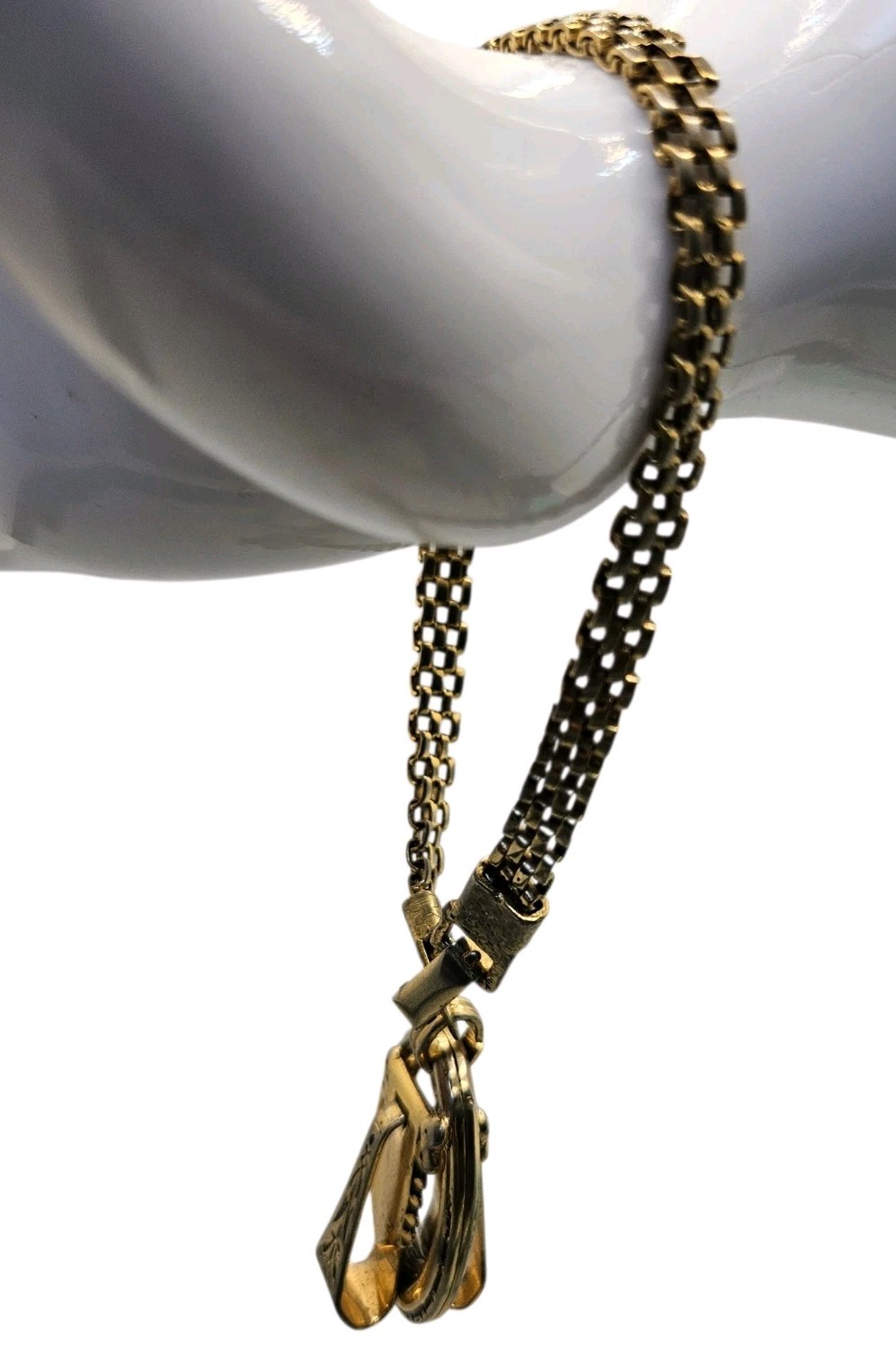Vintage Gold Tone Watch Fob Charm Bracelet Victorian Revival Panther Mesh 7″
