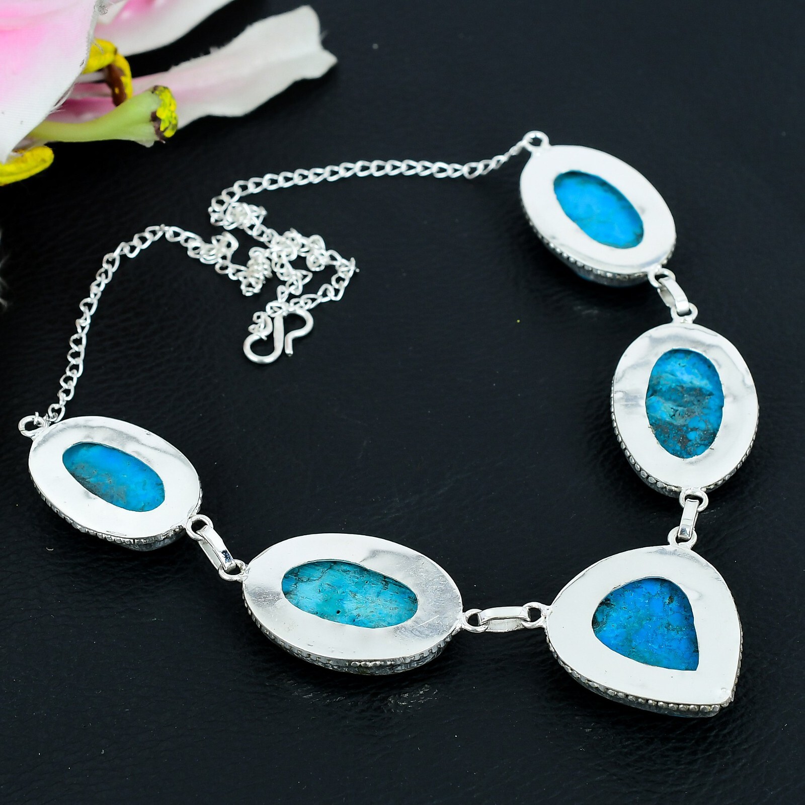 Tibetan Turquoise Gemstone Handmade Jewelry 925 Sterling Silver Necklace – 18″