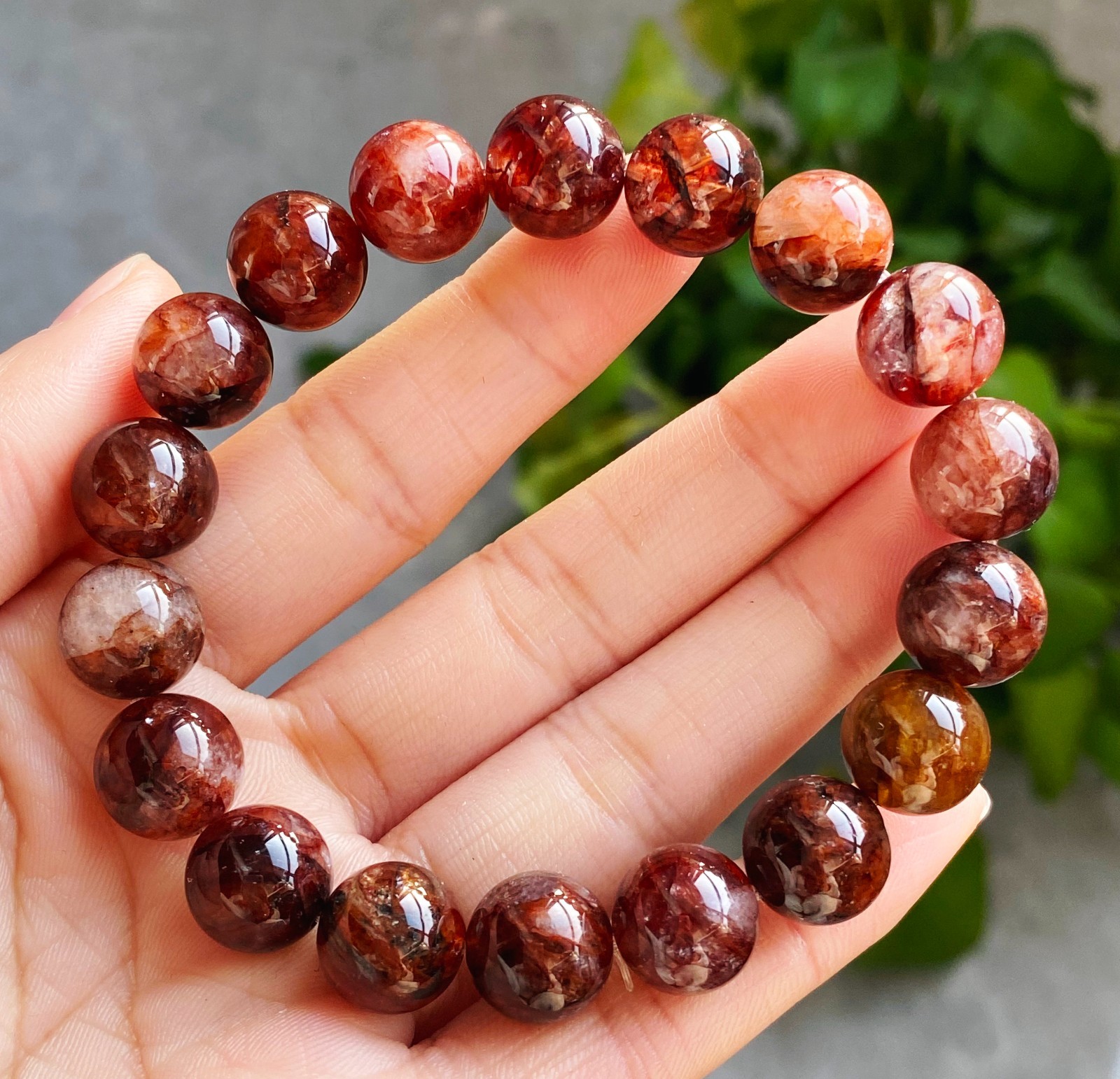 11.6mm Natural Red Multi-inclusions Phantom Quartz Crystal Beads Bracelet 2728