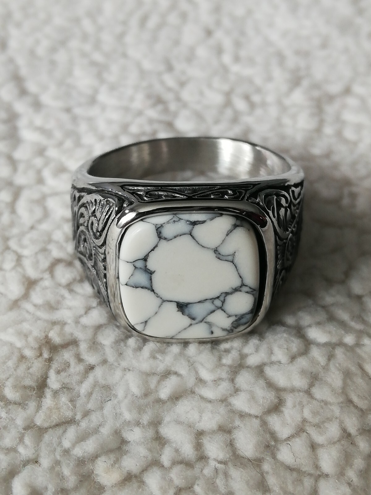 White Turquoise Stainless Steel Ring Size 7,8, 9,10,11,12